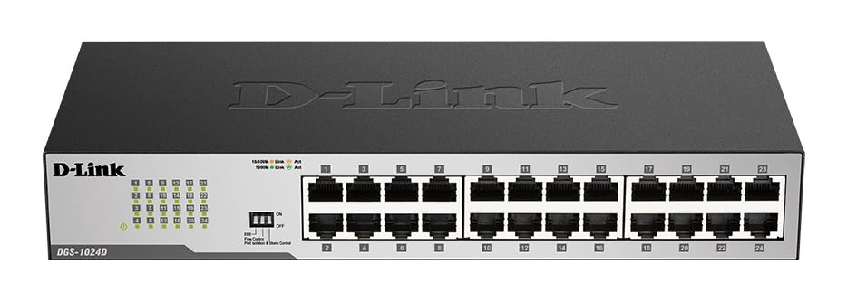 D-Link 24-Port Gigabit Unmanaged Network Switch - Desktop/Rackmount Metal Design, Fanless, EEE Technology, Flow Control, Port Isolation & Storm Control - Ideal for Home Office & Small Business Networking