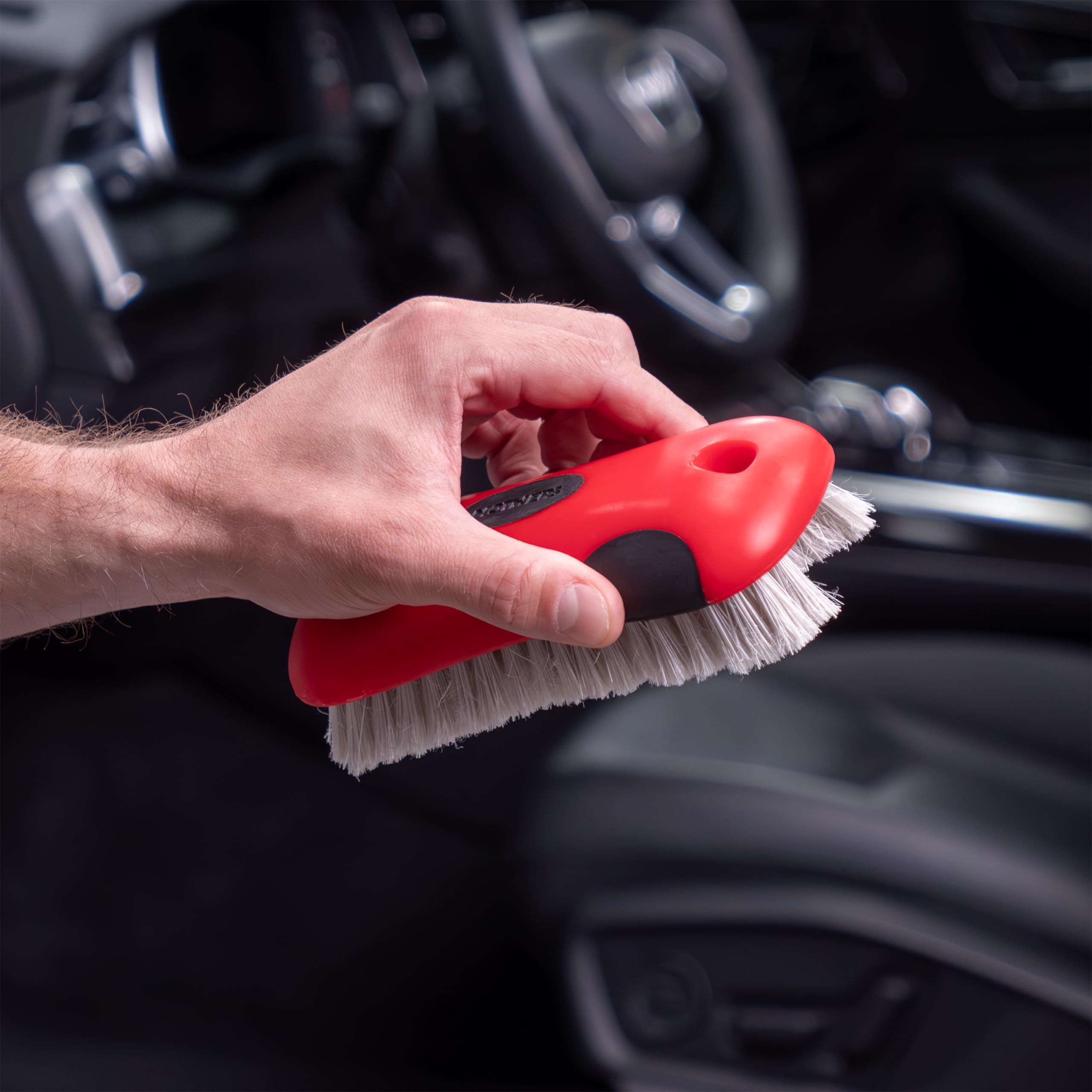Premium Soft Bristle Leather & Upholstery Cleaning Brush - Gentle Car Seat, Couch & Furniture Scrubber for Auto Detailing & Home Care | Stain Remover | Durable Red Design | Perfect for Car Interiors, Sofas & Delicate Surfaces