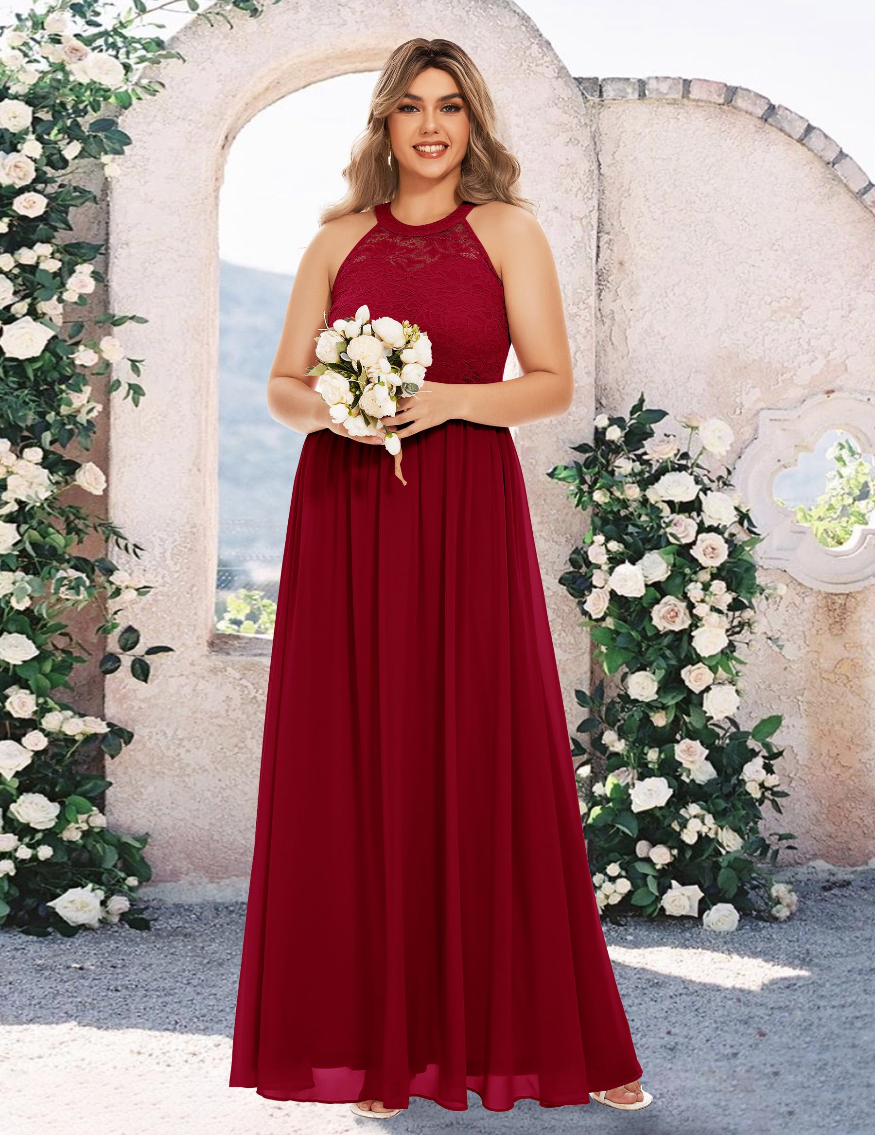 Wedtrend Women's Formal Prom Dress - Floral Lace Halter Long Gown for Bridesmaids & Evening Parties | Elegant Wedding Guest & Special Occasion Attire