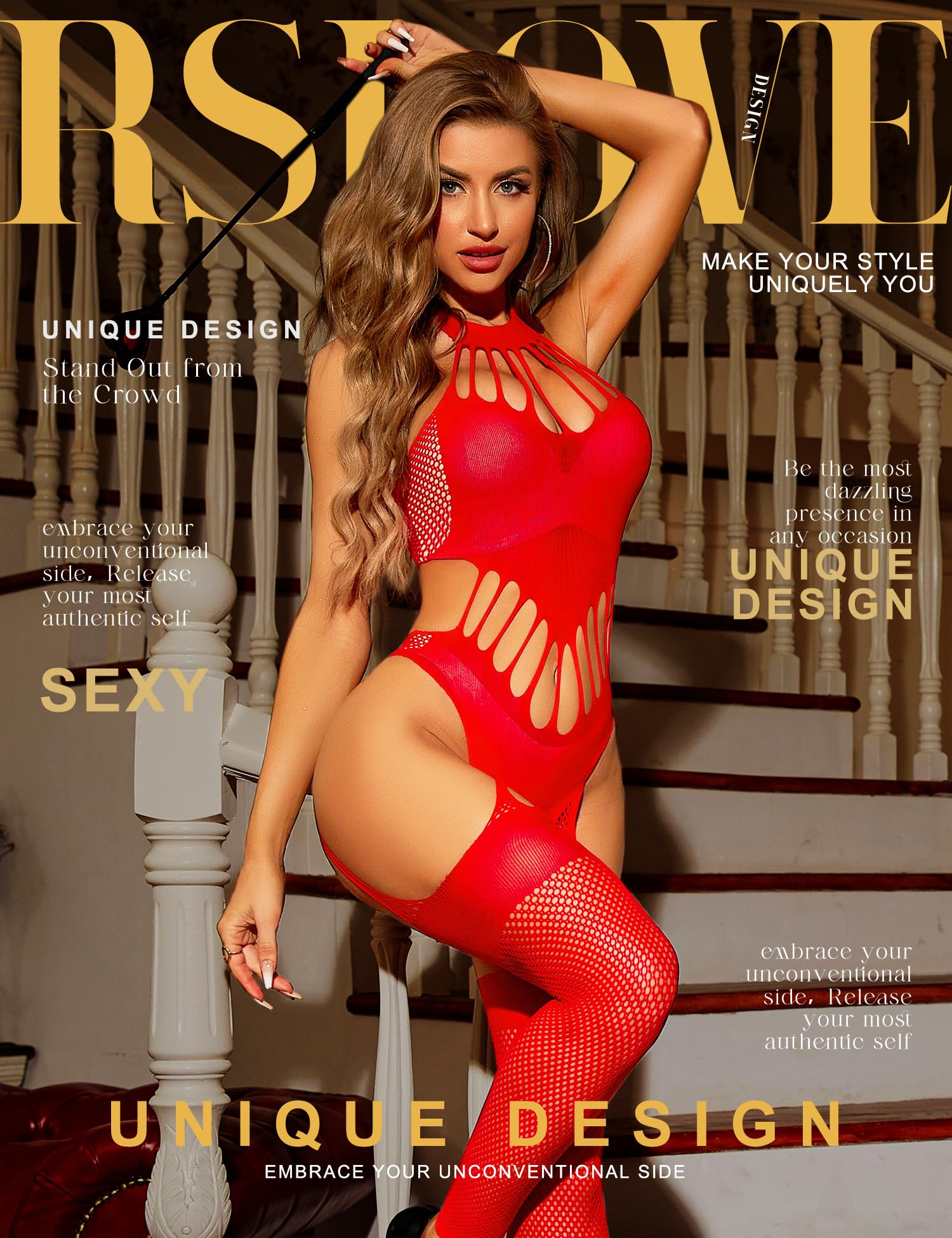 RSLOVE Women's Fishnet Bodystocking Lingerie - Sexy Halter Neck Sleeveless Lace Bodysuit with Footless Stockings | Perfect for Valentine's Day, Boudoir Photography & Romantic Nights