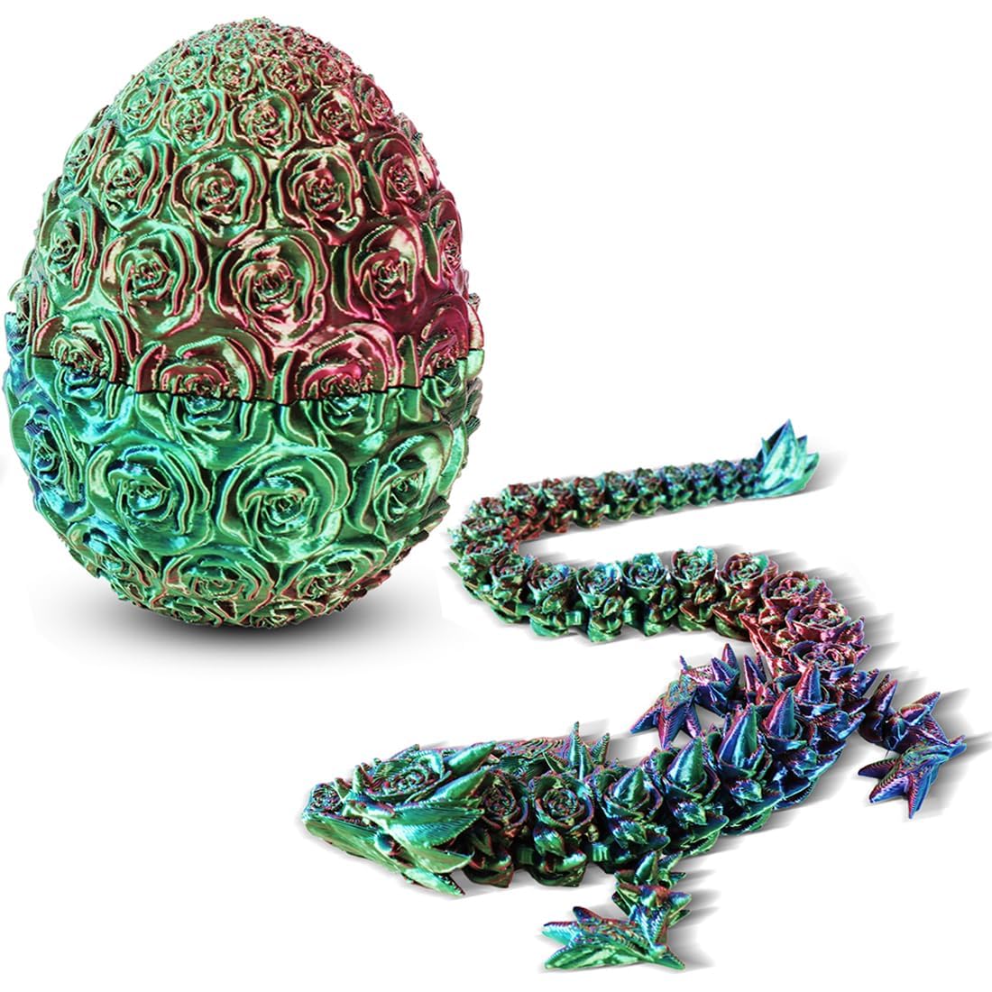 3D Printed Rose Dragon Egg Gift for Mom - Articulated Crystal Dragon in Egg, Unique Mother's Day Present for Women, Adults Fidget Toy for Stress Relief & Autism/ADHD - Perfect for Home Decor, Desk Ornament & Sensory Play