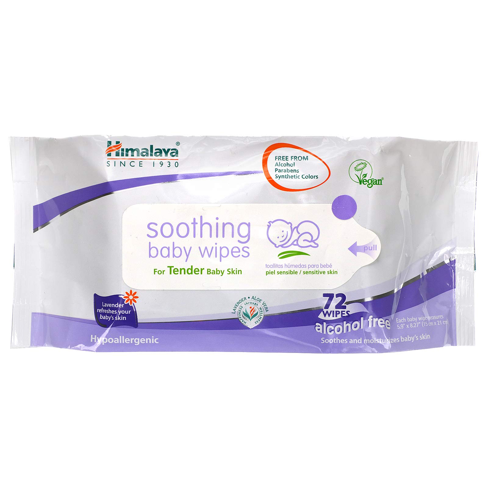 Himalaya Soothing Baby Calming Wipes - Hypoallergenic & Gentle for Sensitive Skin | 72 Count | Diaper Change, Face & Hand Cleaning | Fragrance-Free & Dermatologist Tested
