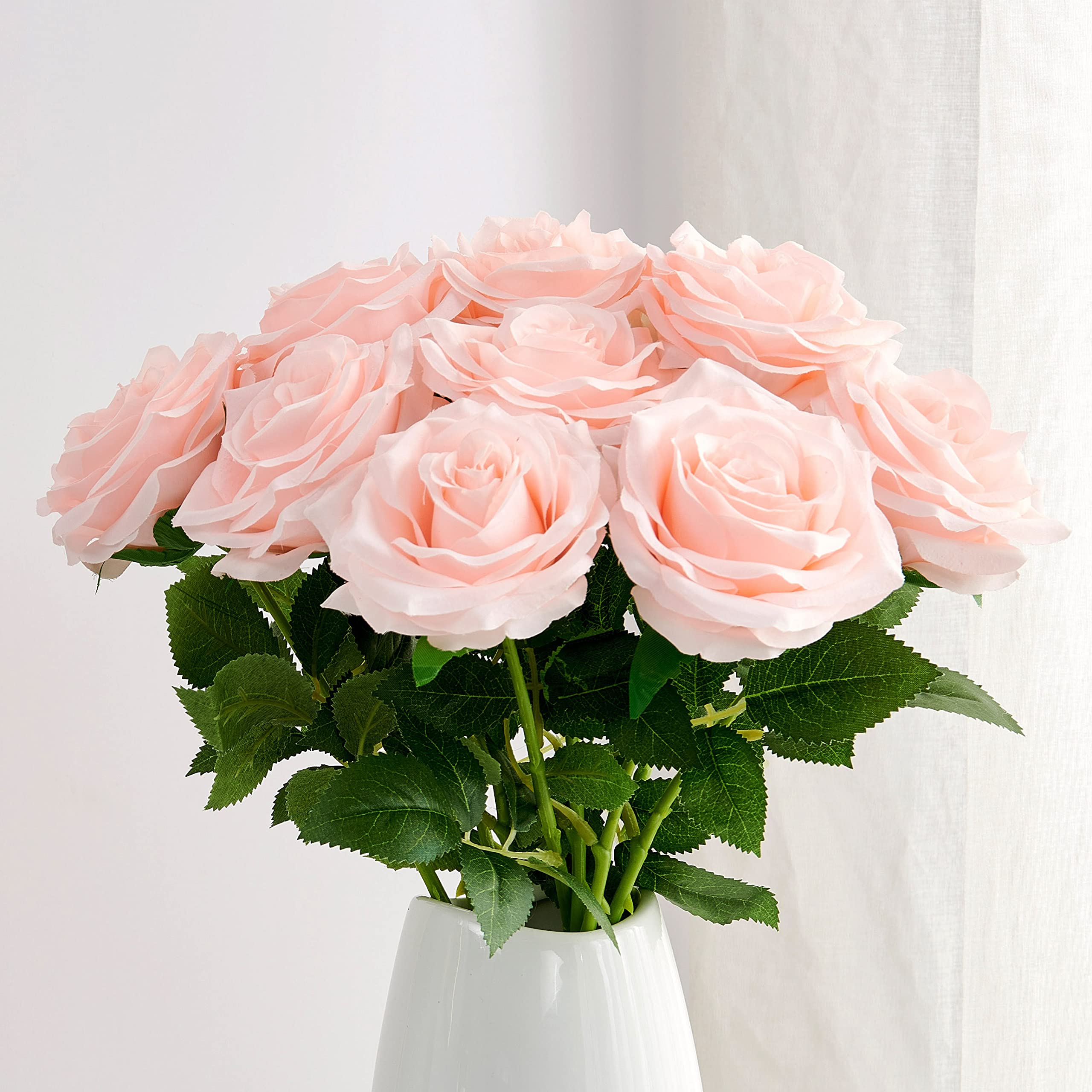 10pcs Artificial Silk Rose Stems - Realistic Open Flower Bouquet for Wedding Arrangements, Bridal Bouquets, Table Centerpieces - Perfect for Home Decor, Party Decorations & DIY Crafts (Blush Pink)