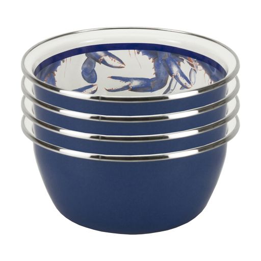 Blue Crab Enamelware Bowls Set of 4 - Durable Ceramic Cereal & Salad Bowls for Breakfast, Snacks, Soups - Perfect for Dining, Picnics, Camping & Home Decor