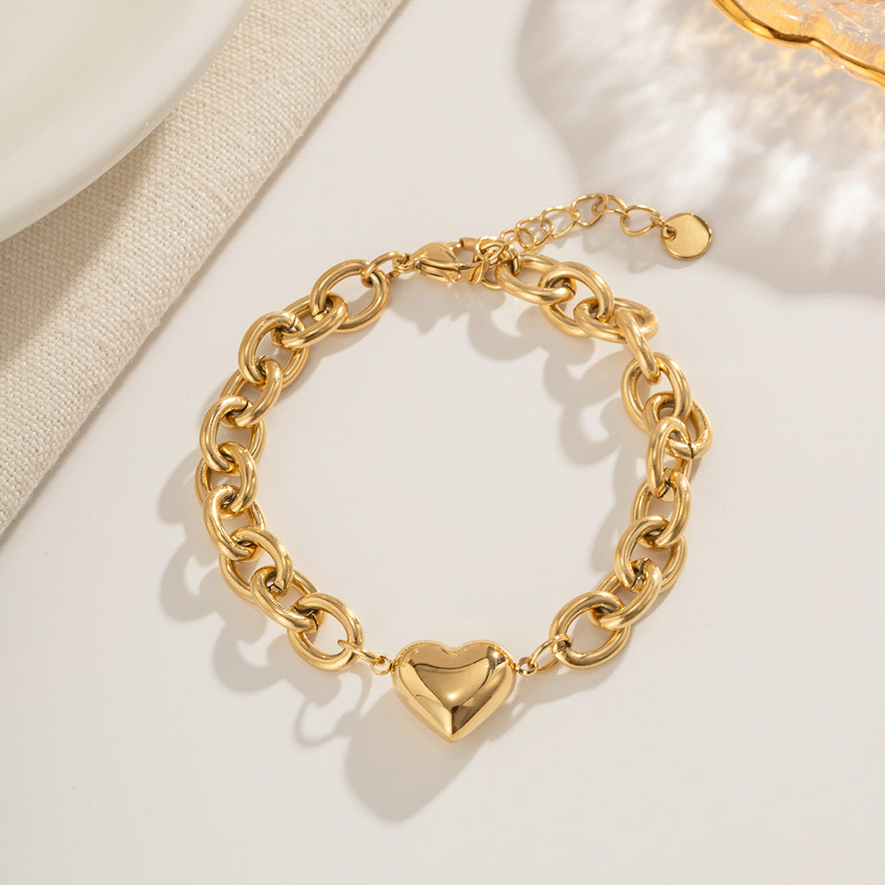 Vintage Heart Pendant Chain Bracelet for Women - Elegant Gold/Silver Jewelry Gift for Valentine's Day, Anniversary & Special Occasions