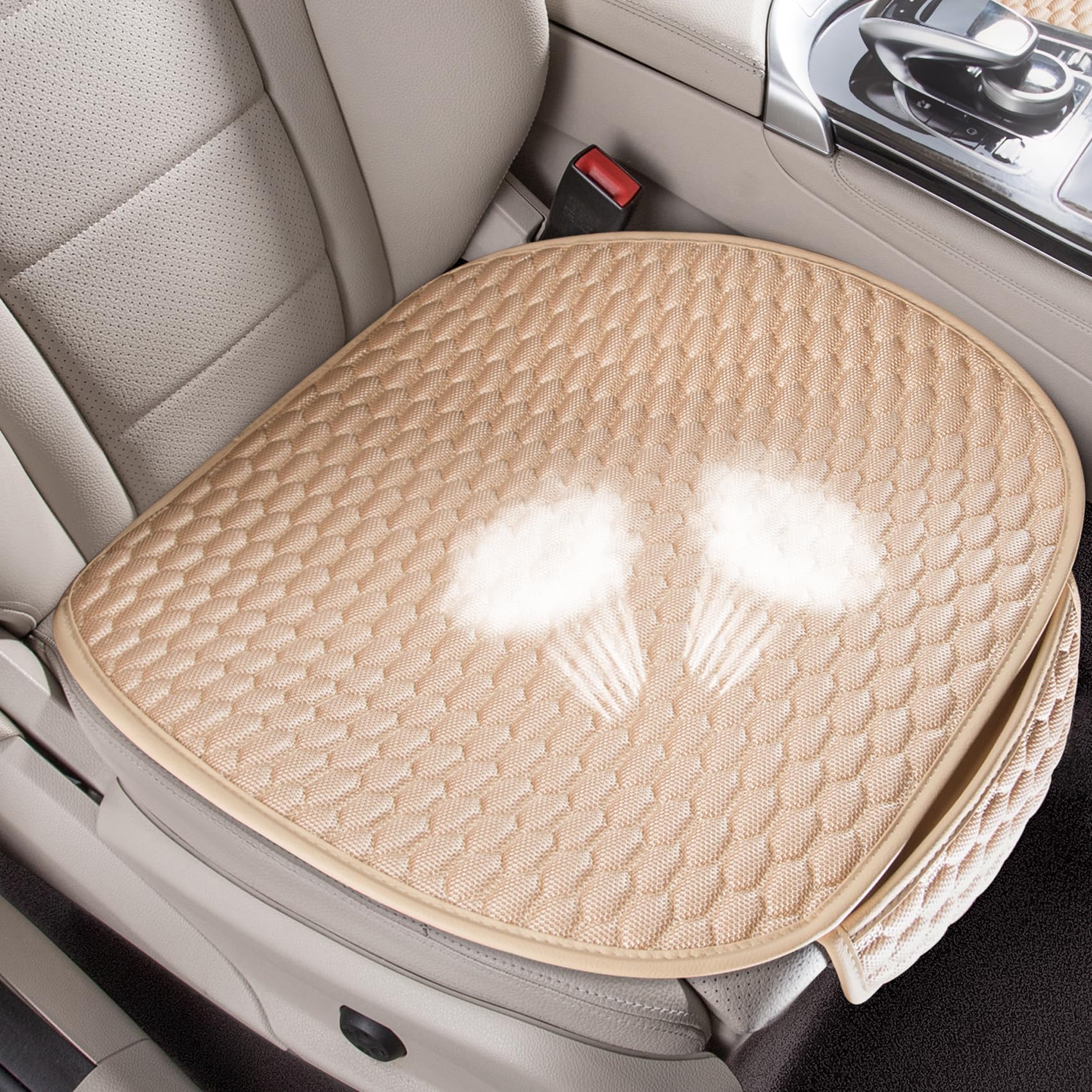 Universal Car Seat Covers 2PCS Set - Breathable Anti-Slip Cushion Pad with Storage Bags for Most Sedans, SUVs & Pickup Trucks (Lantern Beige) - Perfect for Road Trips, Daily Commutes & Protecting Your Vehicle Seats
