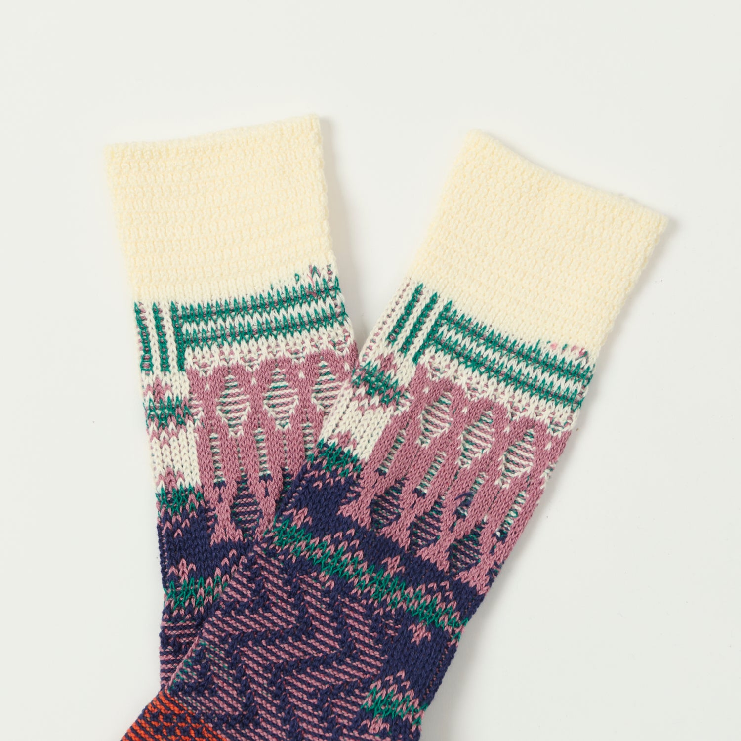 Anonymous Multi Links Jacquard Crew Socks for Men & Women - Comfortable Ivory Knit Socks for Casual Wear, Work, and Everyday Use