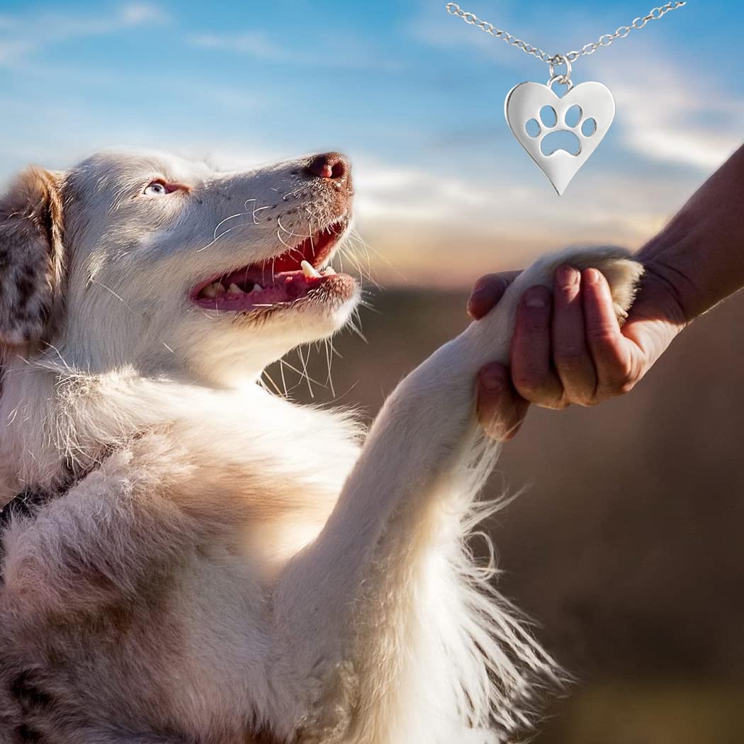 925 Sterling Silver Dog Paw Necklace with Heart Pendant - Perfect Gift for Dog Moms, Dog Lovers & Sympathy for Loss of Pet - Ideal for Mother's Day, Memorials & Everyday Wear