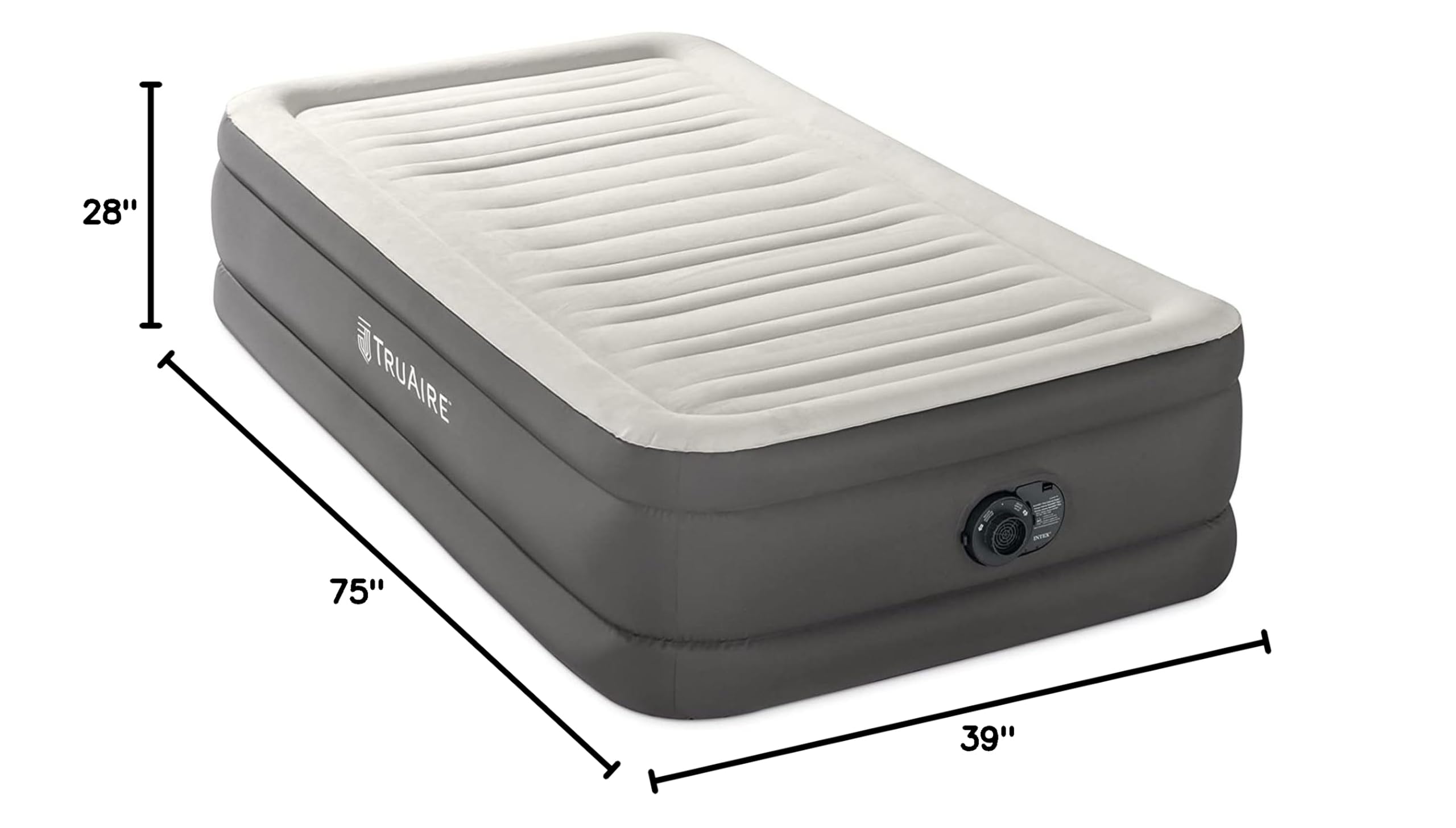 Intex 18 Inch Twin Size TruAire Luxury Air Mattress with Fiber Tech & Built-in Electric Pump - 2 Pack, Grey - Perfect for Guest Beds, Camping & Home Essentials