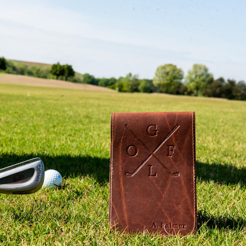 Premium Leather Golf Scorecard Holder & Logbook - Personalized Golf Logo - Perfect for Golf Tournaments, Score Tracking & Gifts for Golfers