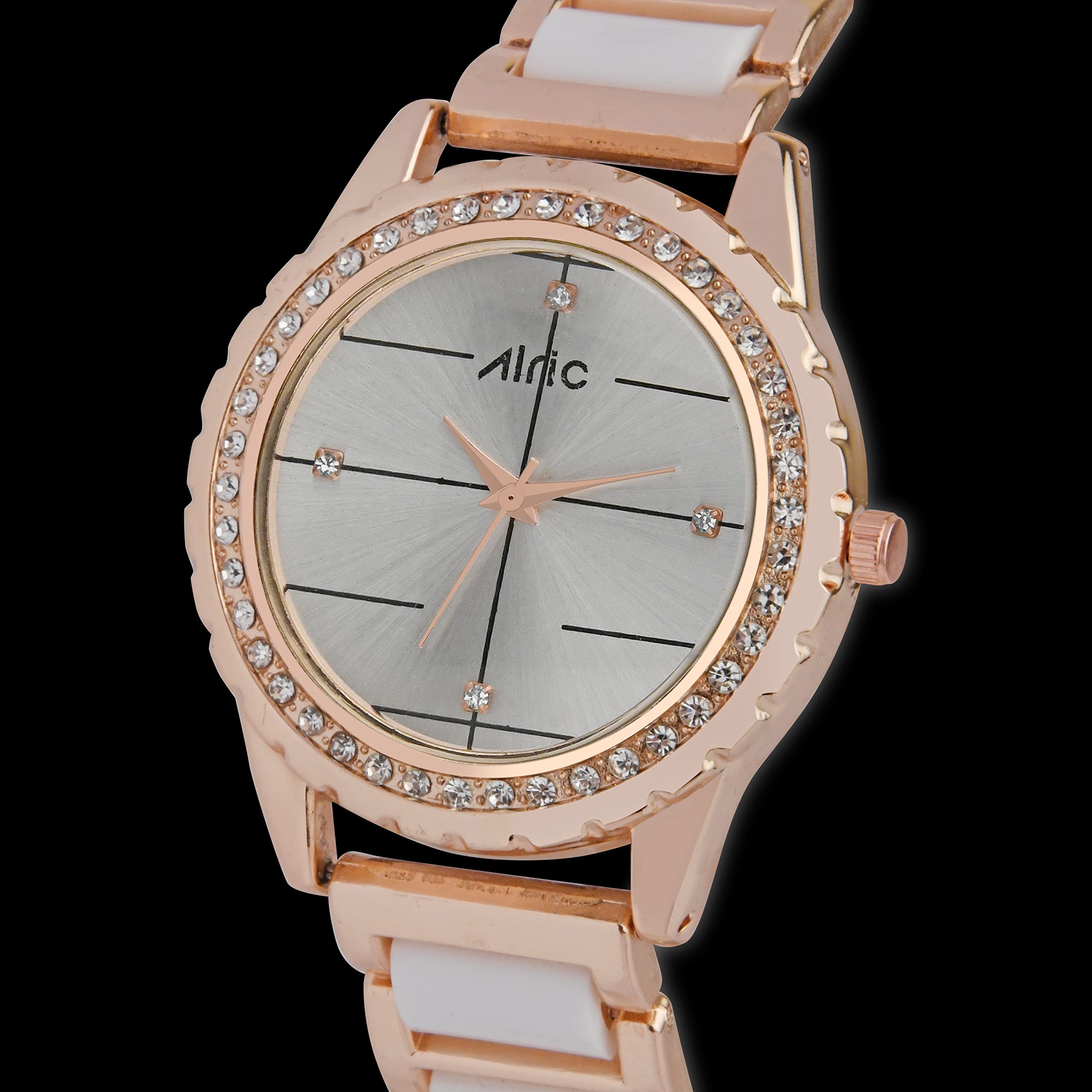 Stylish Ladies Watch with Diamond Studs - Elegant Metallic Quartz Watch for Women - Perfect for Office & Parties