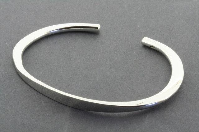 Sterling Silver Flattened Cuff Bracelet - Elegant Stackable Bangle for Women, Perfect for Everyday Wear & Special Occasions