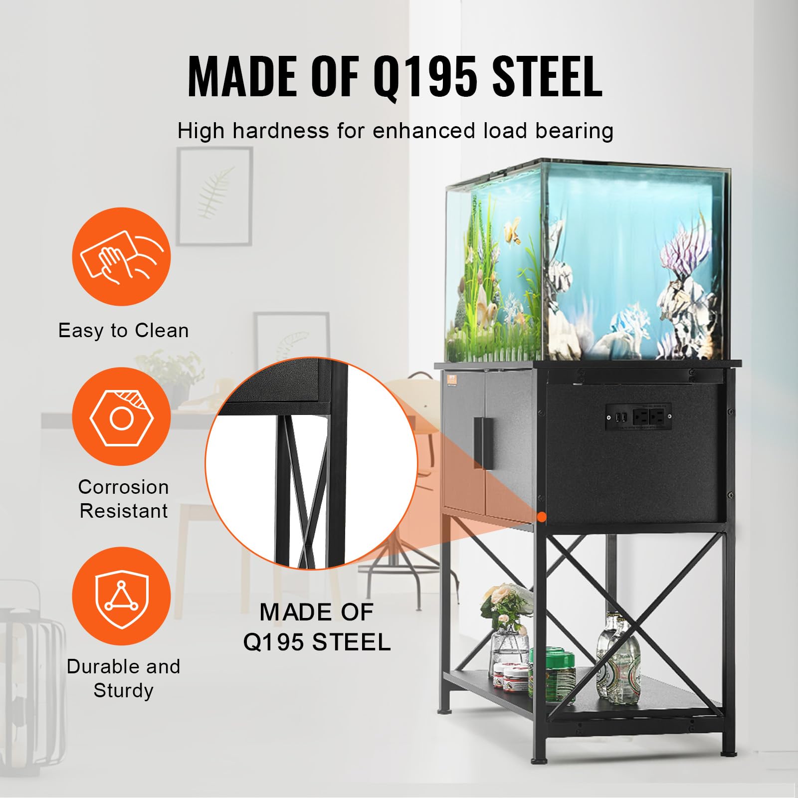 VEVOR 29 Gallon Aquarium Stand - Heavy Duty Steel & MDF Fish Tank Stand for Reptiles/Turtles (28.7