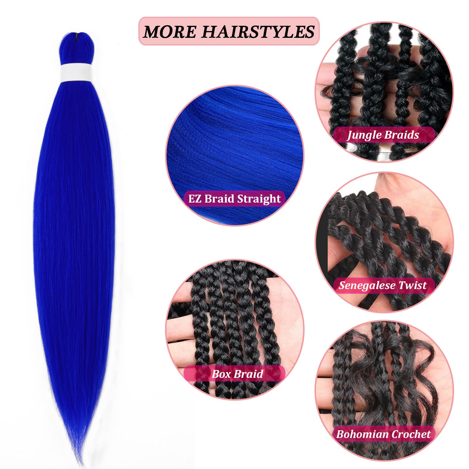 Blue Pre-Stretched Kanekalon Braiding Hair Extensions - 30 Inch, 8 Packs, Jumbo Box Braids, Natural Human Hair Look | Perfect for Micro Braids, Protective Styles & DIY Hair Styling