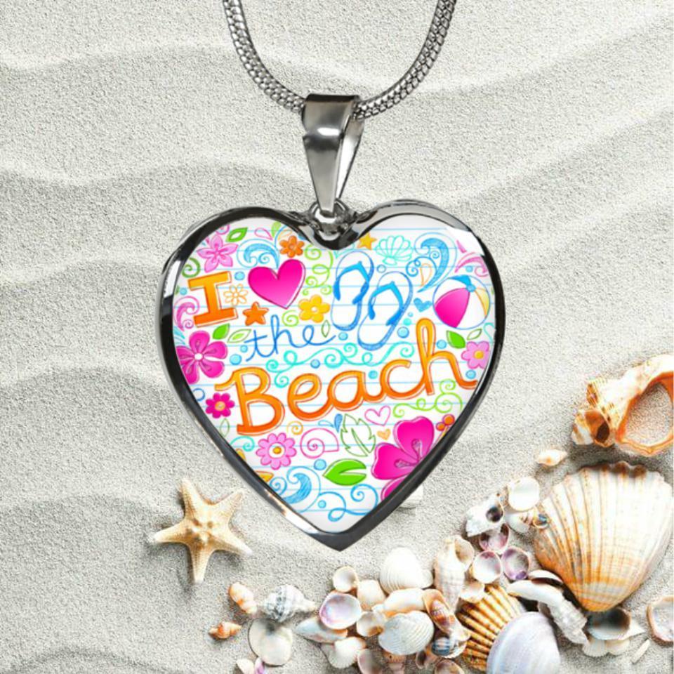 I Love The Beach Heart Necklace - Dainty Gold Pendant for Women, Perfect for Summer Vacation, Beach Wedding & Romantic Gifts