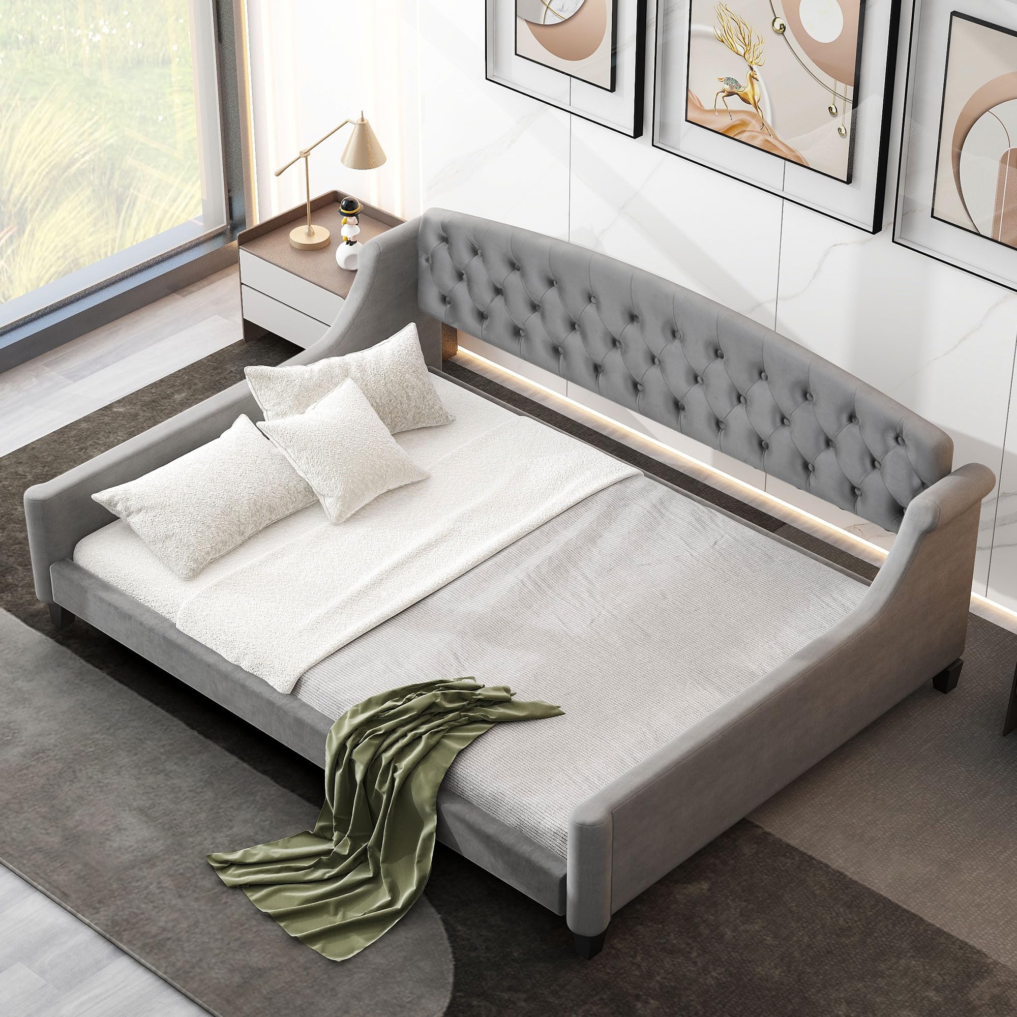 LZ LEISURE ZONE Full Size Upholstered Daybed Sofa Bed - Convertible Sleeper for Bedroom & Living Room, No Box Spring Needed, Grey - Perfect for Guest Rooms, Small Spaces & Modern Apartments