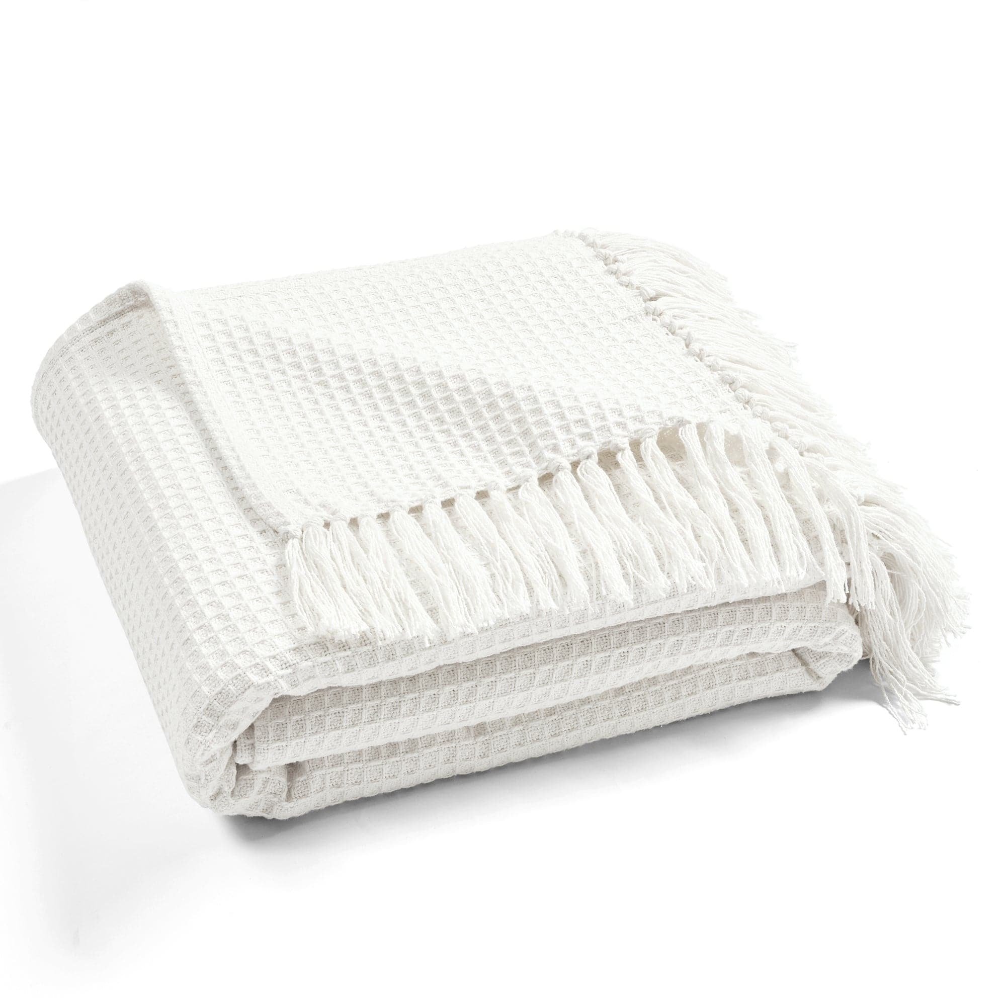 Soft Waffle Knit Cotton Blanket with Tassel Fringe - Cozy Throw Coverlet for Bed, Couch & Nursery - Perfect for Winter, Gifts & Home Decor