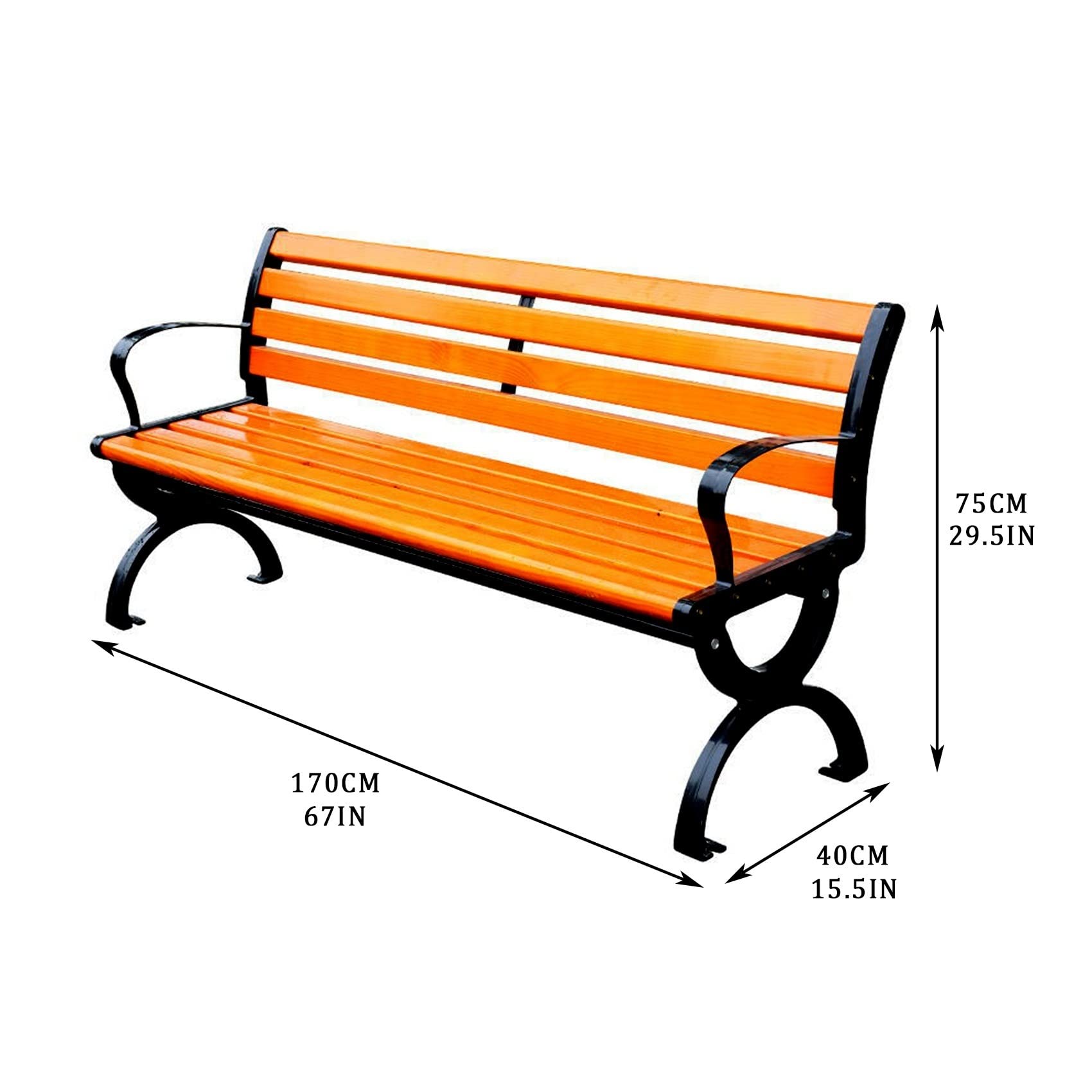 67IN(170CM) Cast Aluminum Outdoor Bench with Preservative Wood - Durable Patio Garden Bench for Backyard, Lawn, Porch & Walkway | Perfect for Relaxing, Entertaining & Outdoor Decor