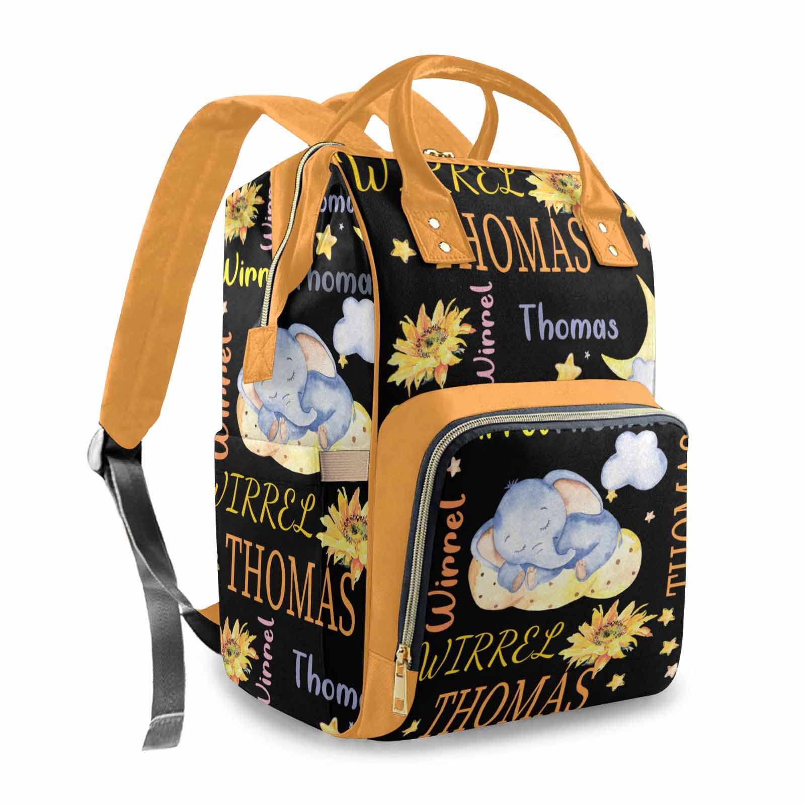 Personalized Diaper Backpack for Baby Girls & Boys - Custom Name Sunflower Elephant Design, Large Waterproof Nursing Organizer for Moms - Perfect Baby Shower Gift & Travel Daypack for New Parents