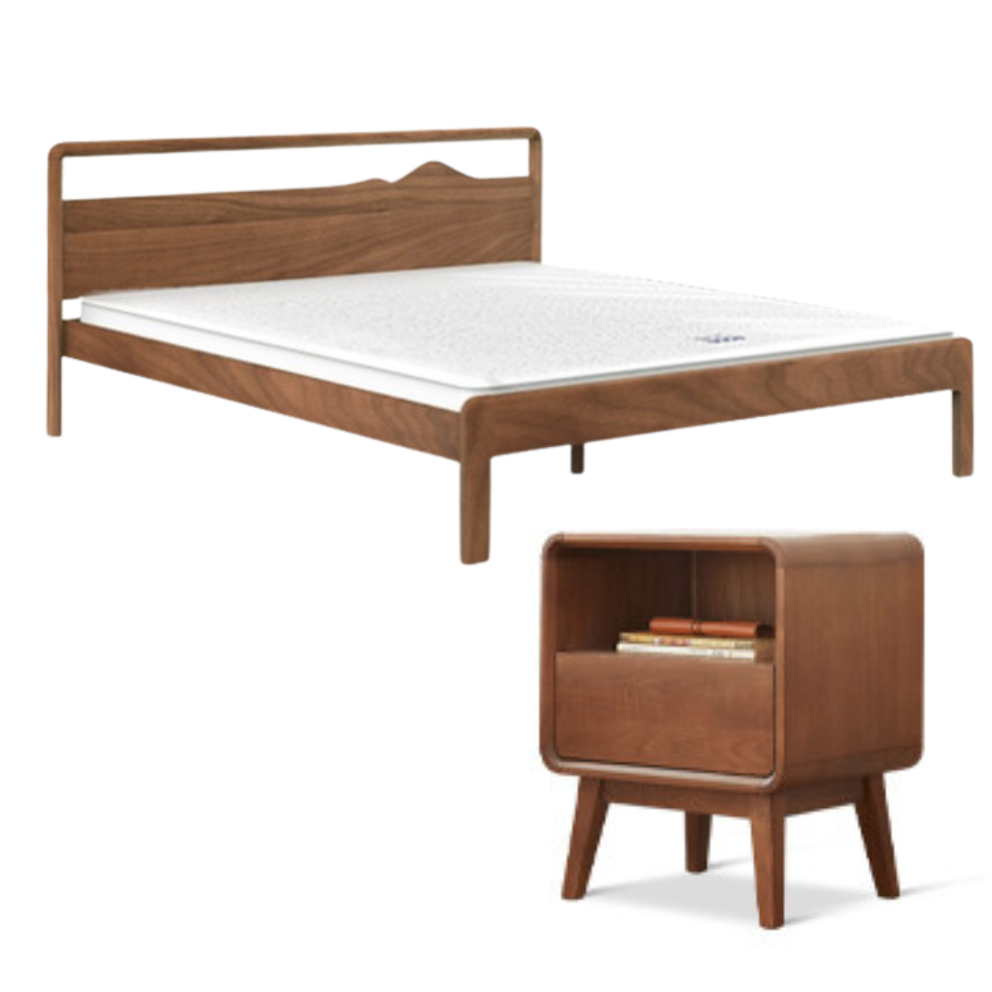 Ash walnut color High-rise version suitable + bedside table x 2