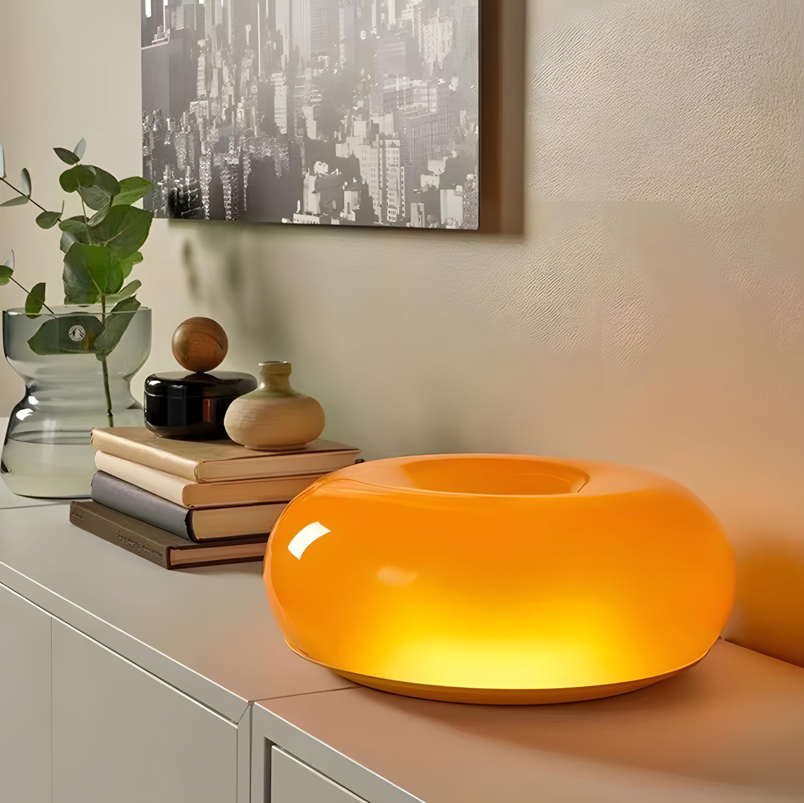 Creative Donut-Shaped LED Atmosphere Lamp - Plug-in Wall Light & Table Lamp for Bedroom, Corridor, Living Room - Modern Orange Night Light for Cozy Home Decor & Warm Ambiance