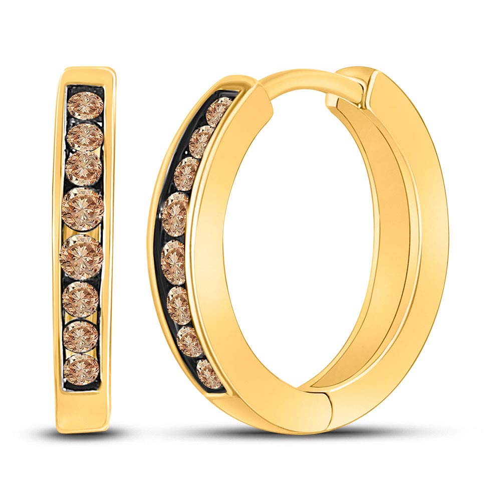 Dazzlingrock 10kt Yellow Gold Women's Round Brown Diamond Hoop Earrings - 1/4 Cttw, Elegant Everyday Jewelry for Work & Special Occasions