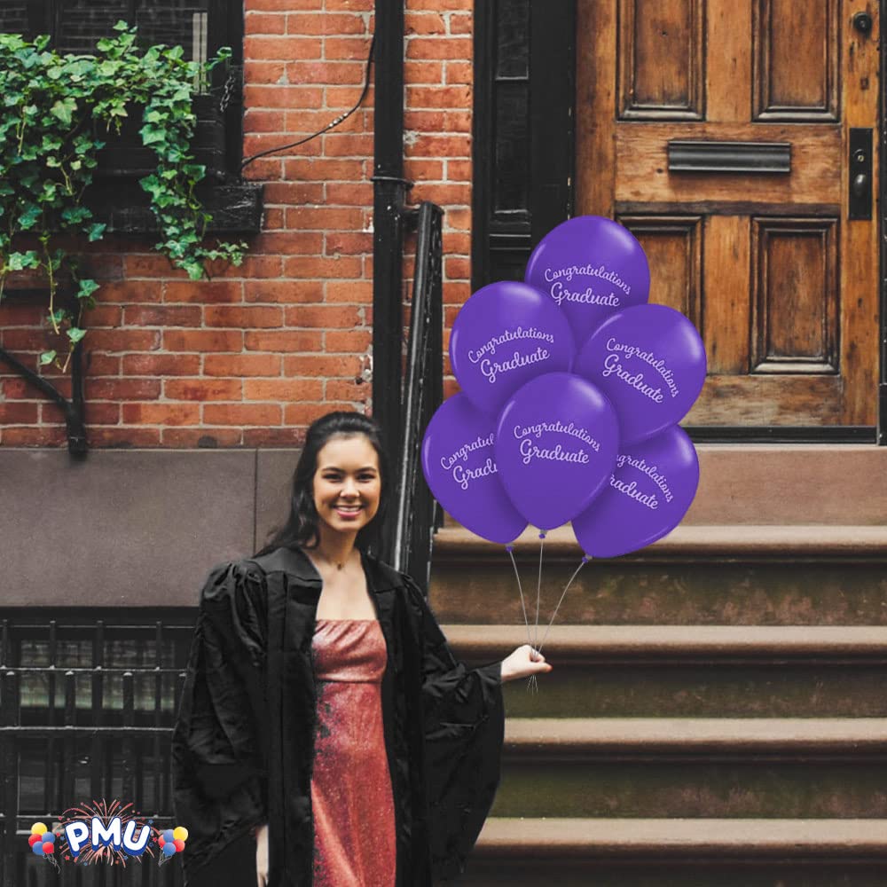 Premium Purple Graduation Balloons - Congrats Grad Script Latex Balloons (50/Pkg) for Graduation Party Decorations & Supplies | Perfect for College, High School Commencement Celebrations