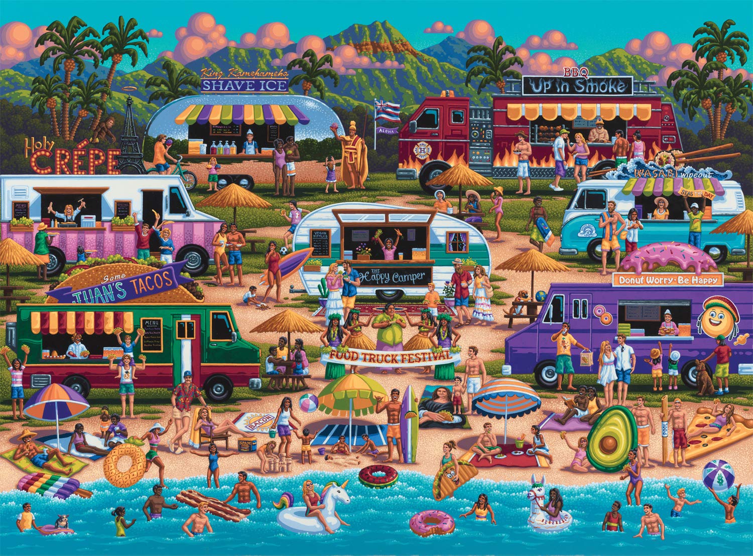 Buffalo Games 1000-Piece Jigsaw Puzzle - Hawaiian Food Truck Festival for Family Game Night