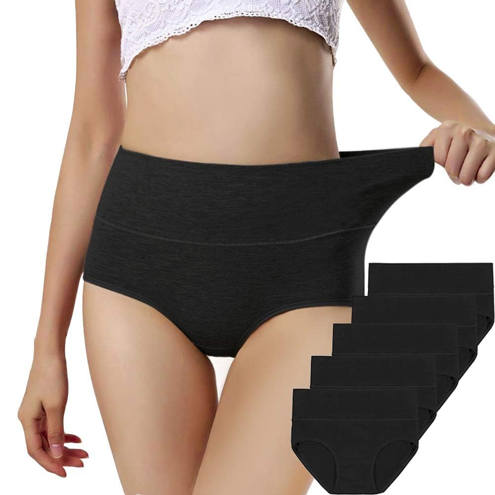 ANNYISON Women's Cotton High Waist Underwear - Soft Breathable Solid Color Briefs Panties for Everyday Comfort & Lounge Wear
