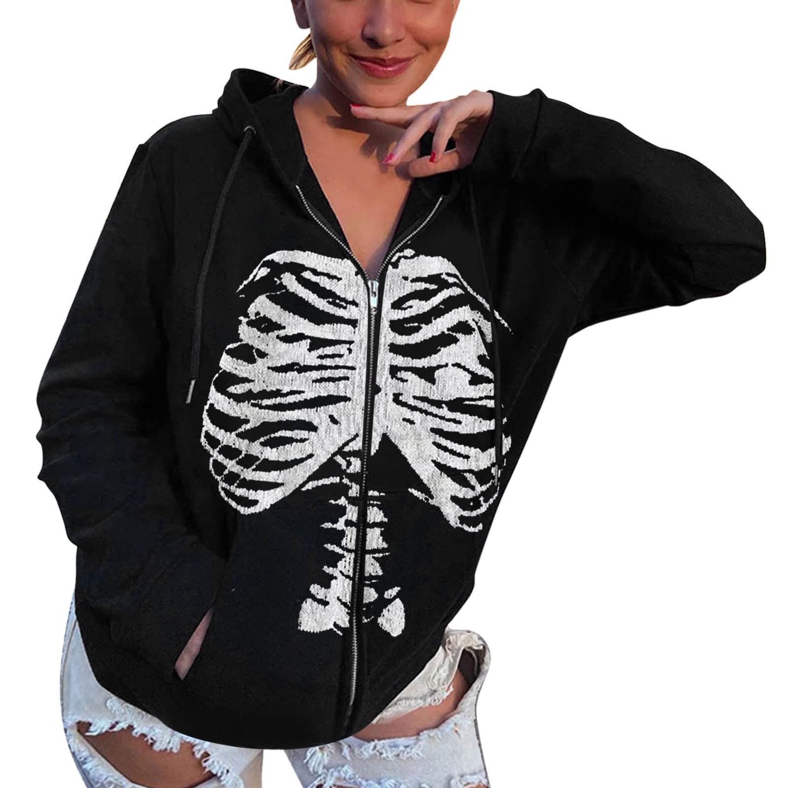 Sparkling Rhinestone Print Women's Long Sleeve Hooded Zipper Sweatshirt - Fleece Lined Winter Coat with Plus Sizes (White, XXL) | Casual Outfit for Streetwear, Winter Fashion & Cold Weather Layering