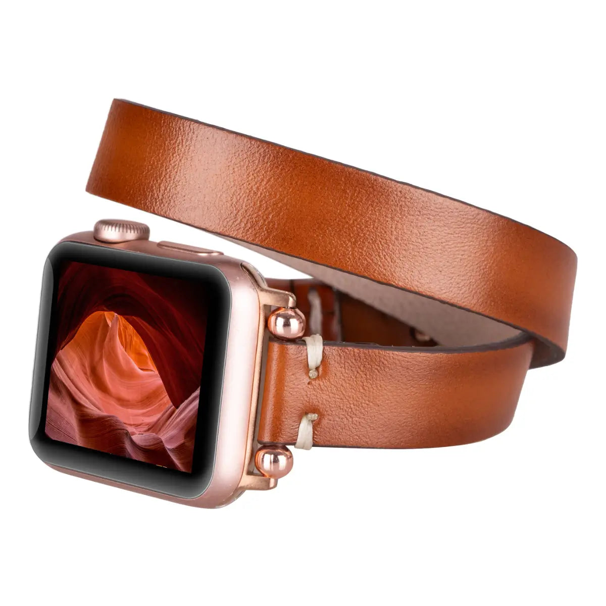 Genuine Brown Leather Double Tour Slim Strap for Apple Watch - Stylish & Comfortable Replacement Band for Work, Travel & Everyday Wear