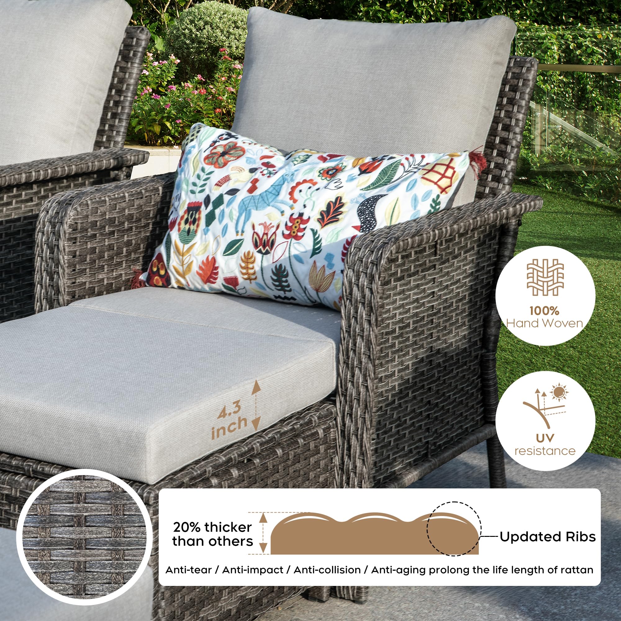Brafab PE Rattan Wicker Patio Furniture Set - 4-Piece Outdoor Conversation Chairs with Washable Cushions, Weather-Resistant Garden Poolside Balcony Seating in Beige | Perfect for Backyard Relaxation, Pool Parties & Outdoor Entertaining