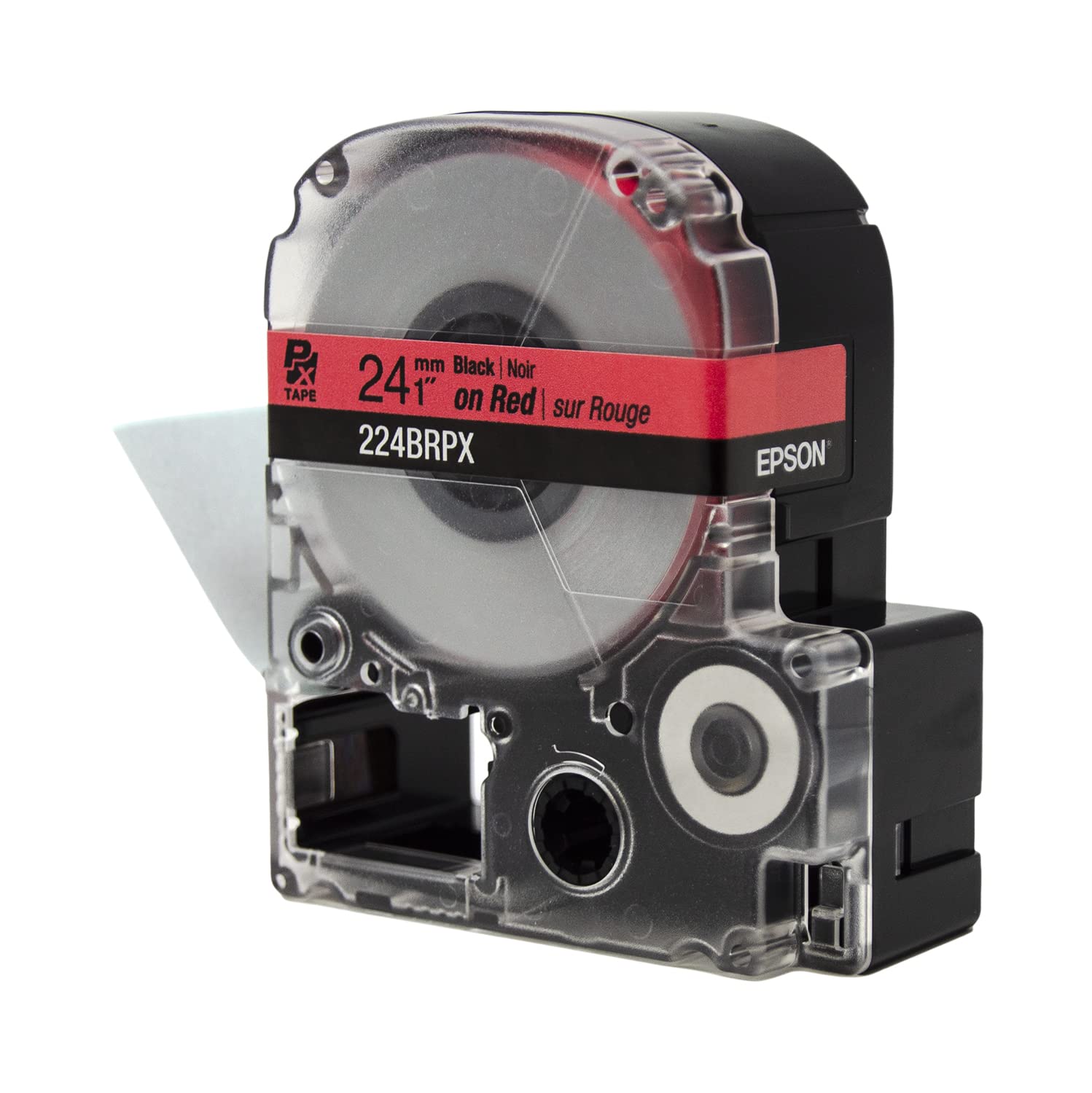 Epson LABELWORKS 224BRPX PET Polyester Tape Cartridge - Black on Red Label Maker Tape - 1 Inch (24mm) Wide, 30 Feet - Perfect for Office, Warehouse & Home Organization