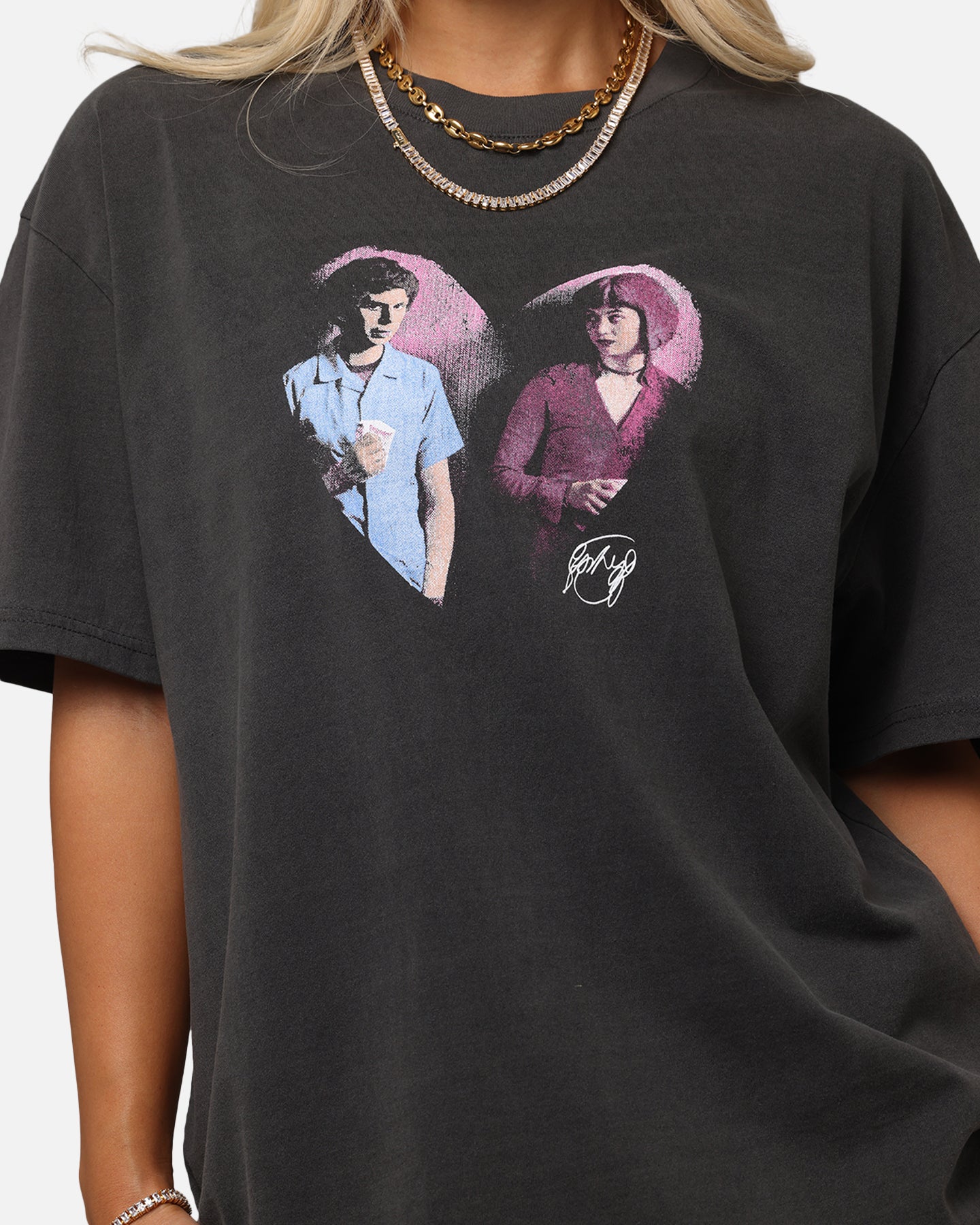 American Thrift X Scott Pilgrim Ramona & Scott Graphic Heavy T-Shirt - Black Wash Vintage Style - Perfect for Cosplay, Comic Con & 90s Retro Fashion