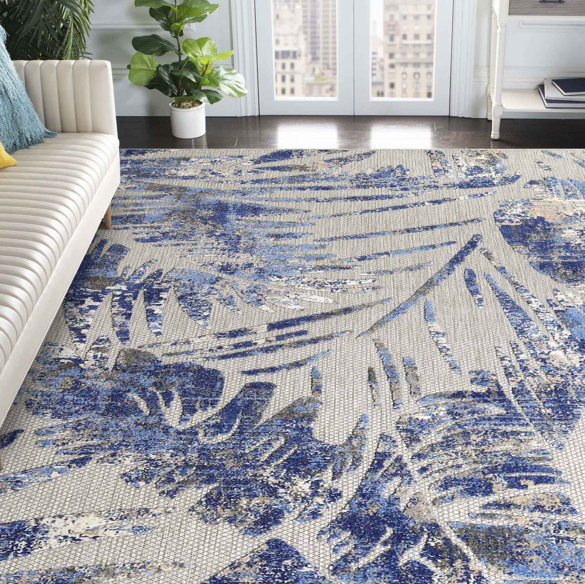 Botanical Leaves Modern Indoor/Outdoor Area Rug - Non-Slip Bohemian Runner for Living Room, Bedroom, Patio Decor | Eco-Friendly Home Accent Piece