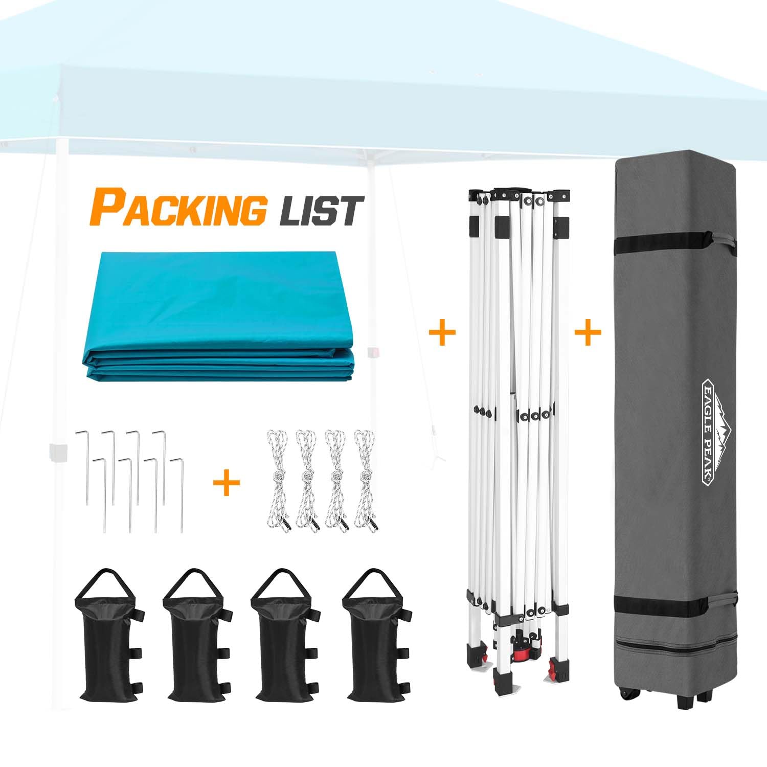 EAGLE PEAK 10x10 ft Pop Up Canopy Tent with Wheeled Carry Bag - Portable Instant Shelter for Outdoor Events, Beach, Camping & Backyard Parties - Includes 8 Stakes, 4 Ropes & 4 Weight Bags - Easy Setup 100sqft Shade in Turquoise