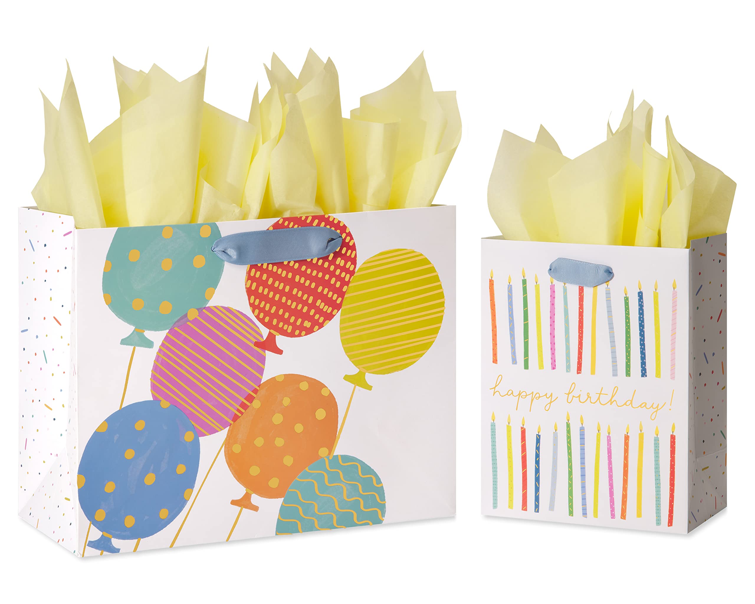 Premium Papyrus Birthday Gift Bags Set with Tissue Paper, Balloons & Candles - 2 Sizes (13