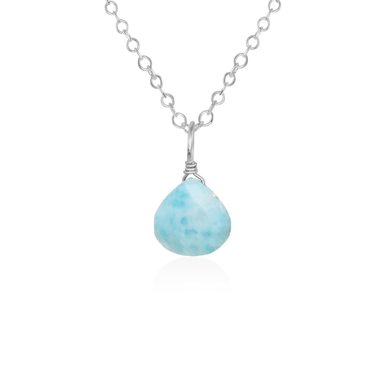 Tiny Larimar Teardrop Crystal Pendant Necklace - Genuine Blue Gemstone Jewelry for Women - Perfect for Beach Vacations, Boho Fashion & Spiritual Healing