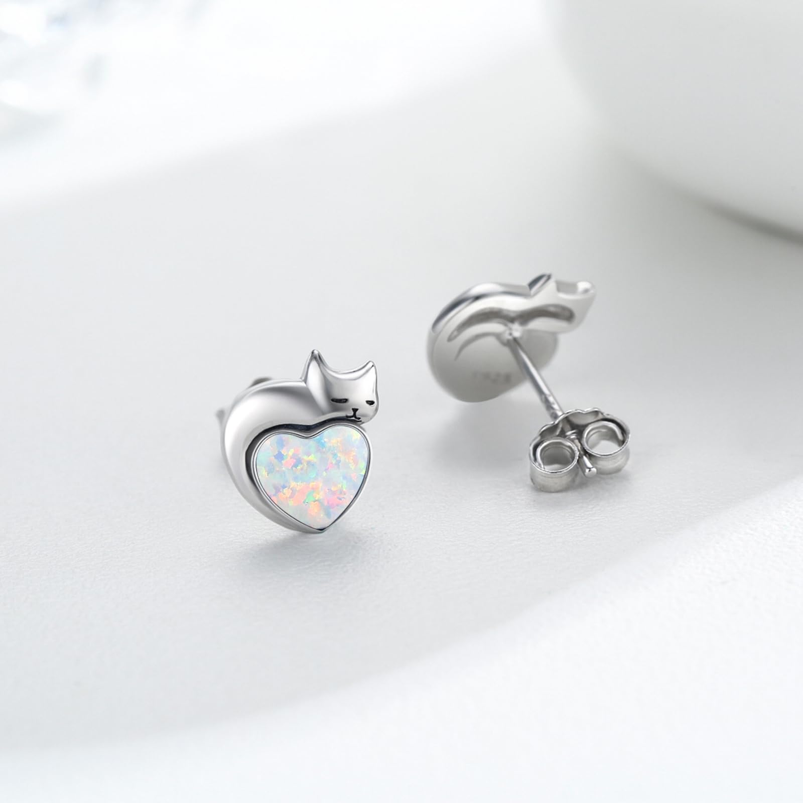 DreamBoat Sterling Silver Cat Birthstone Stud Earrings - Heart Shaped Pet Lover Jewelry for Women | Perfect Gift for Cat Owners, Birthday & Christmas