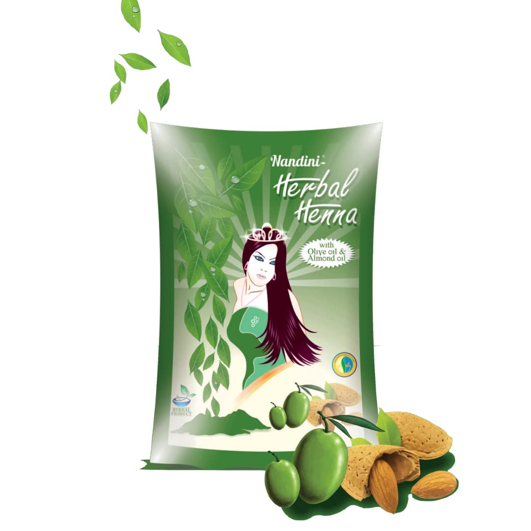 Natural Nandini Herbal Henna with Olive Oil & Almond Oil for Hair - 100g | Safe & Chemical-Free Hair Dye for Women & Men | Perfect for DIY Hair Coloring, Conditioning & Styling at Home