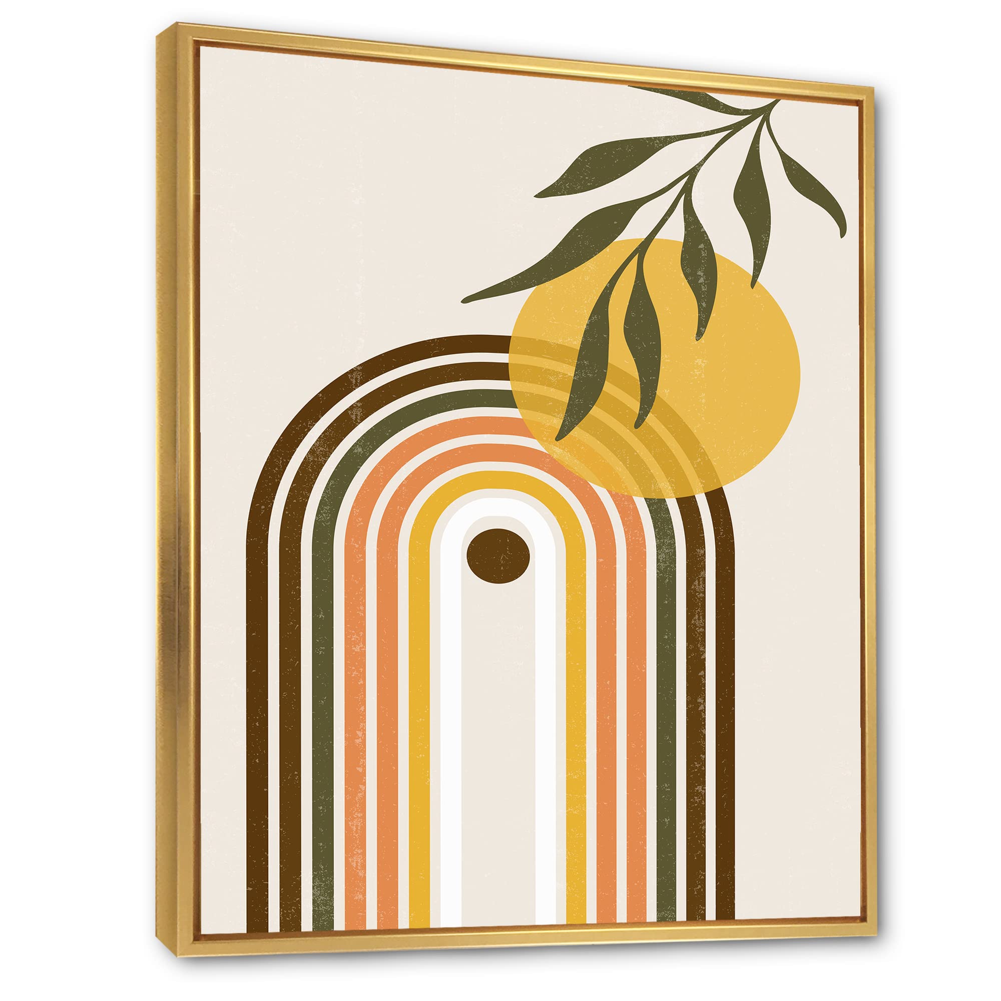 Abstract Yellow Sun with Retro Rainbow - Modern Framed Canvas Wall Art Print for Living Room, Bedroom & Office Decor | Home Wall Decorations & Gifts