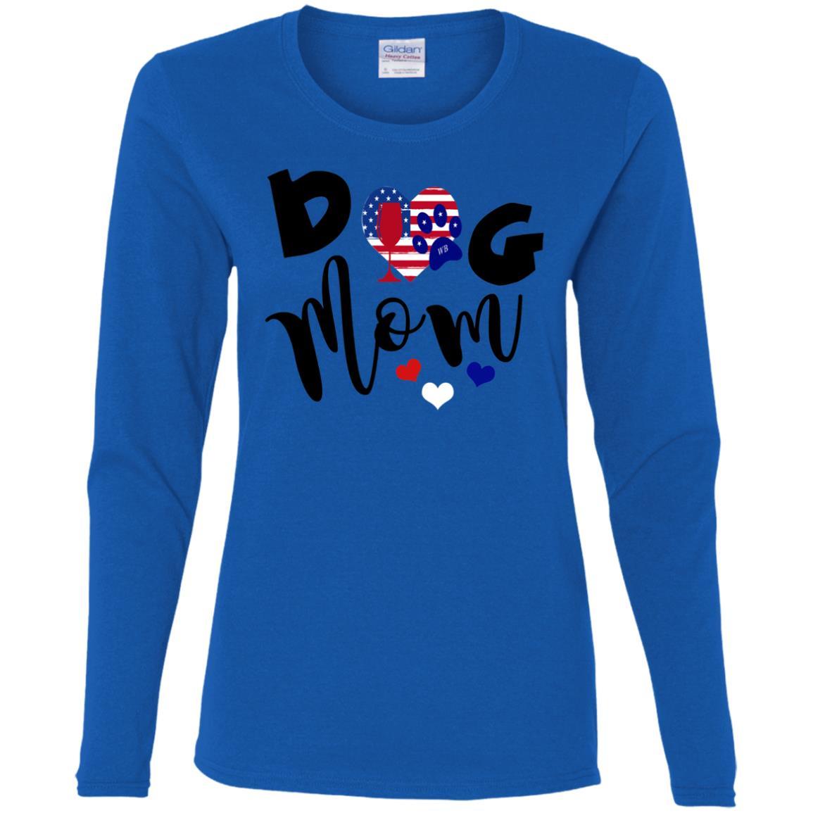 American Dog Mom Cotton Long Sleeve T-Shirt for Women - Comfortable Casual Wear for Dog Lovers | Perfect for Pet Owners, Dog Parks & Everyday Outfits