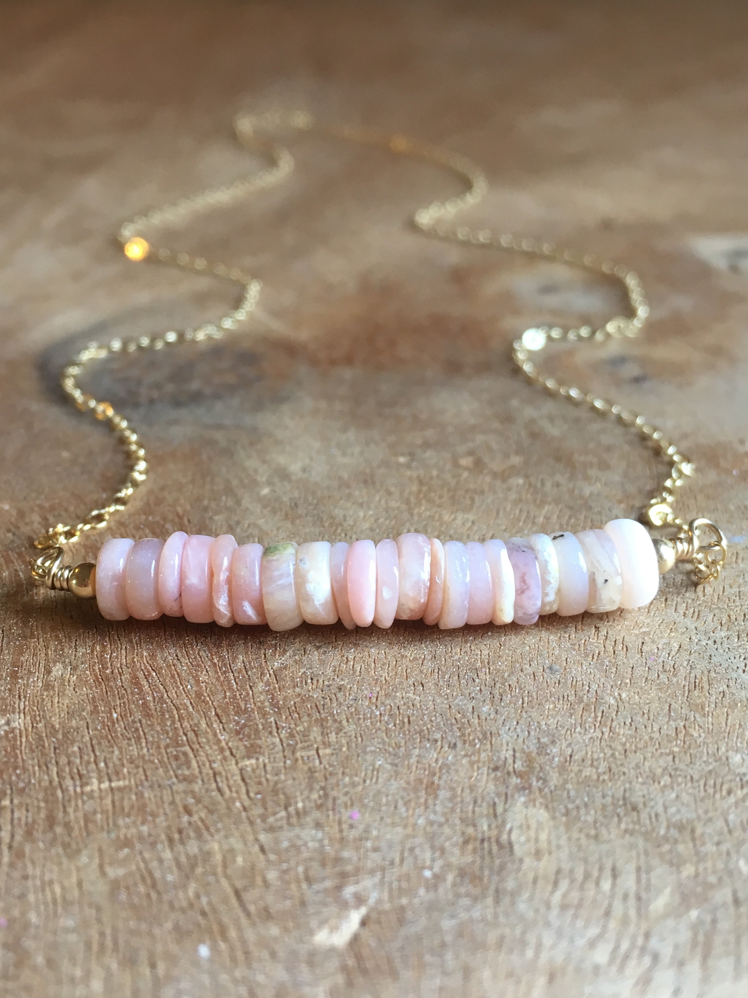 Pink Opal Bar Necklace – October Birthstone Jewelry for Women | Dainty Layering Necklace Gift for Birthday, Anniversary & Everyday Wear