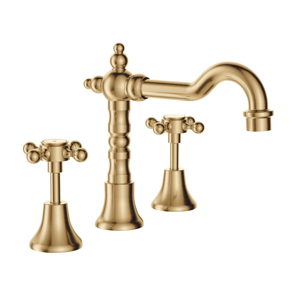 Fienza 336101UB Lillian Shepherds Crook Basin Set in Urban Brass - Modern Bathroom Sink Faucet for Farmhouse & Vintage Style Decor