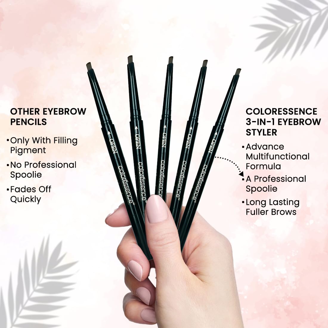 COLORESSENCE 3-in-1 Eyebrow Pencil with Spoolie Brush - Waterproof Brow Filling & Shaping Makeup Tool - 0.25g (Black) | Perfect for Everyday Makeup, Natural Look & Eyebrow Grooming