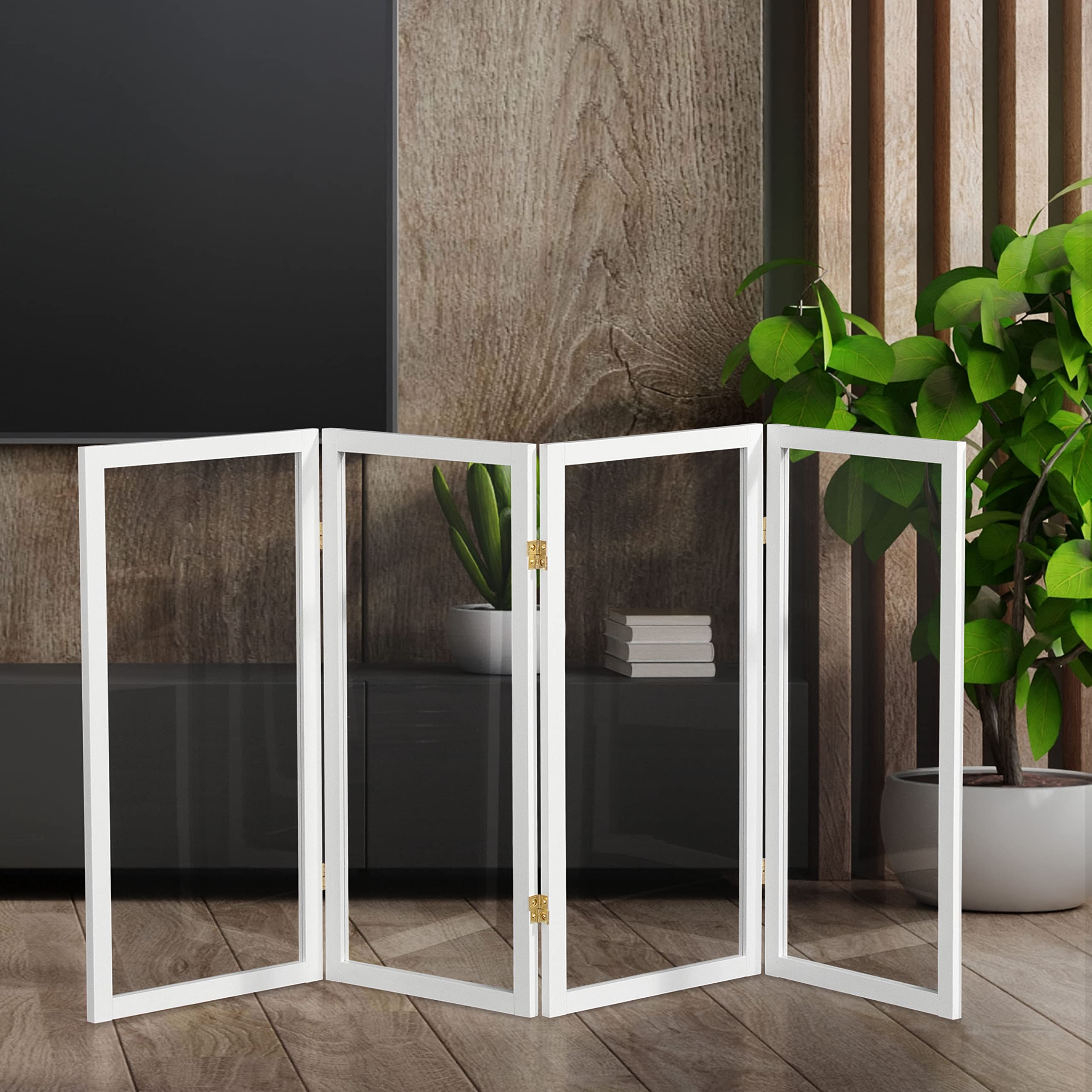 3 ft. Short Clear Plastic Partition White 4 Panel - Office Desk Divider, Classroom Privacy Screen, Restaurant Table Shield - Perfect for Social Distancing & Workspace Organization