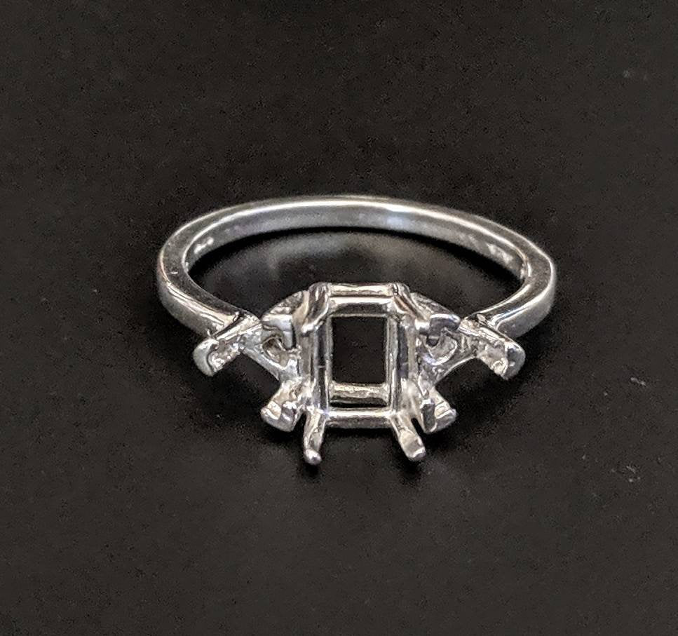 7x5 Emerald Cut Sterling Silver or 14kt Gold Ring with Trillion Accents - Size 7 Pre-Notched Blank Setting (163460/143460) - Perfect for Engagement, Wedding, Anniversary & Special Occasions