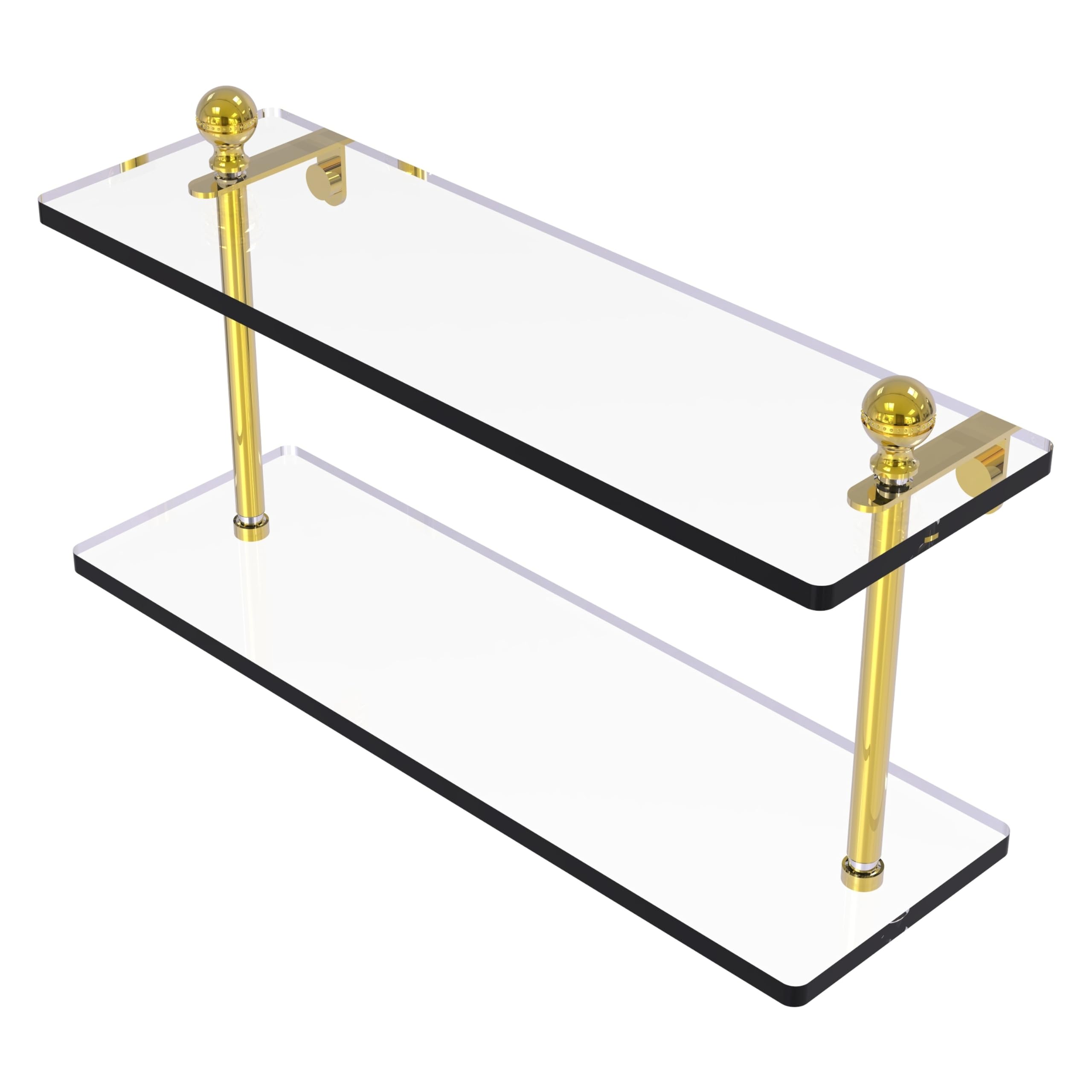 Allied Brass MA-2/16-PB Mambo Collection 16 Inch Two Tiered Glass Shelf in Polished Brass - Perfect for Bathroom, Kitchen, or Living Room Storage & Display