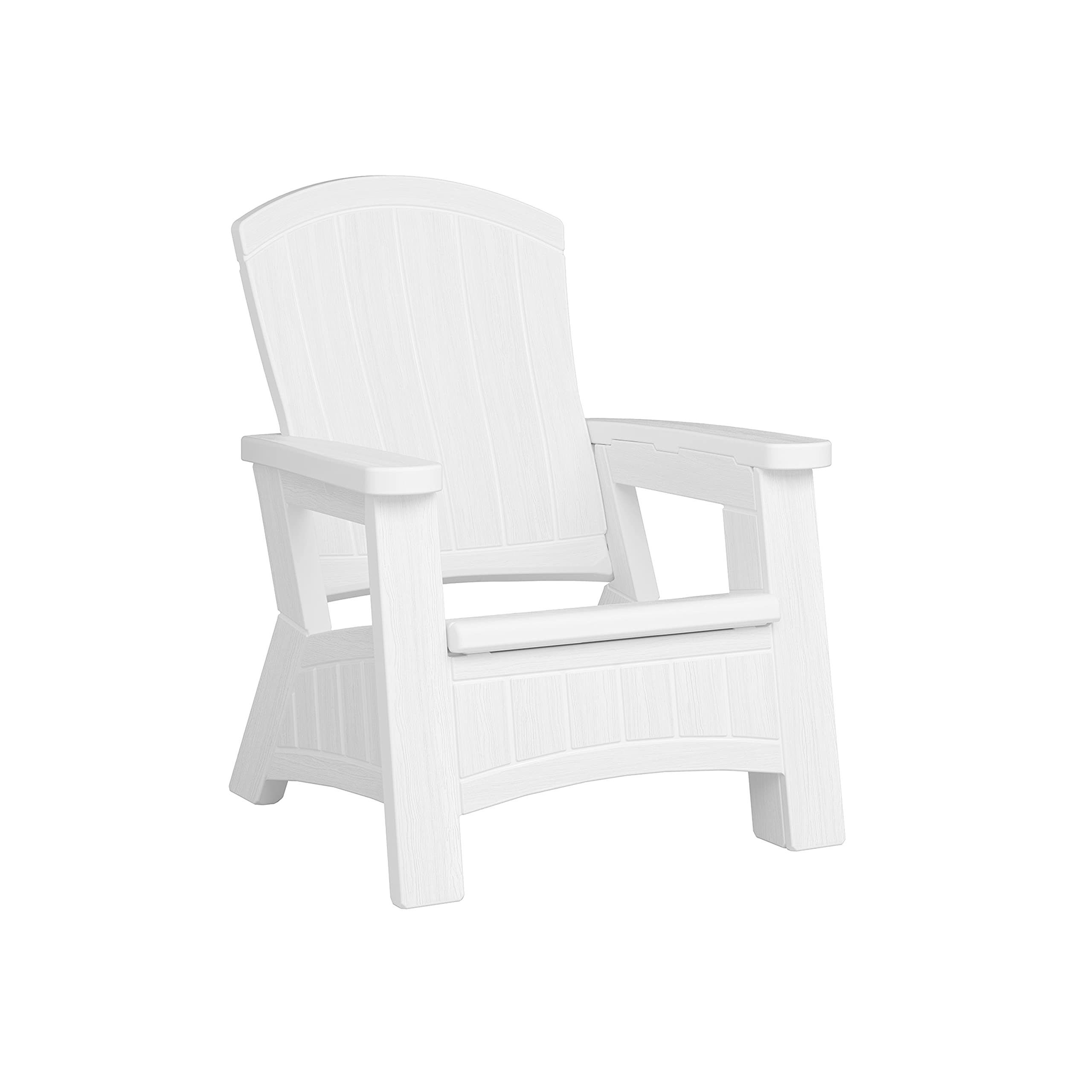 Suncast UV-Resistant White Adirondack Patio Chair with Built-in Seat Storage - Durable Outdoor Furniture for Backyard, Garden, Poolside & Deck Relaxation