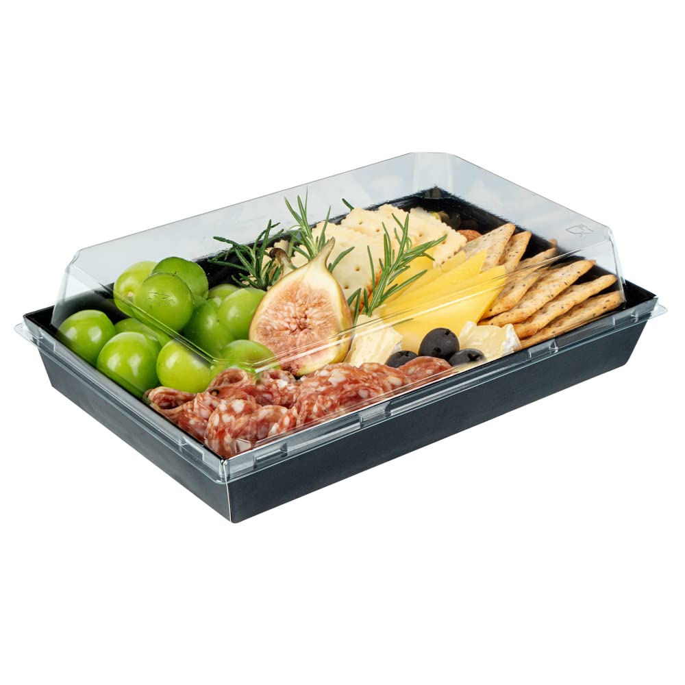 Restaurantware Matsuri Vision 9x6x1.5 Inch Large Disposable Sushi Trays - 100 Greaseproof Black Paper Sushi Containers for Entrees & Desserts (Lids Sold Separately) | Perfect for Japanese Restaurants, Catering & Takeout